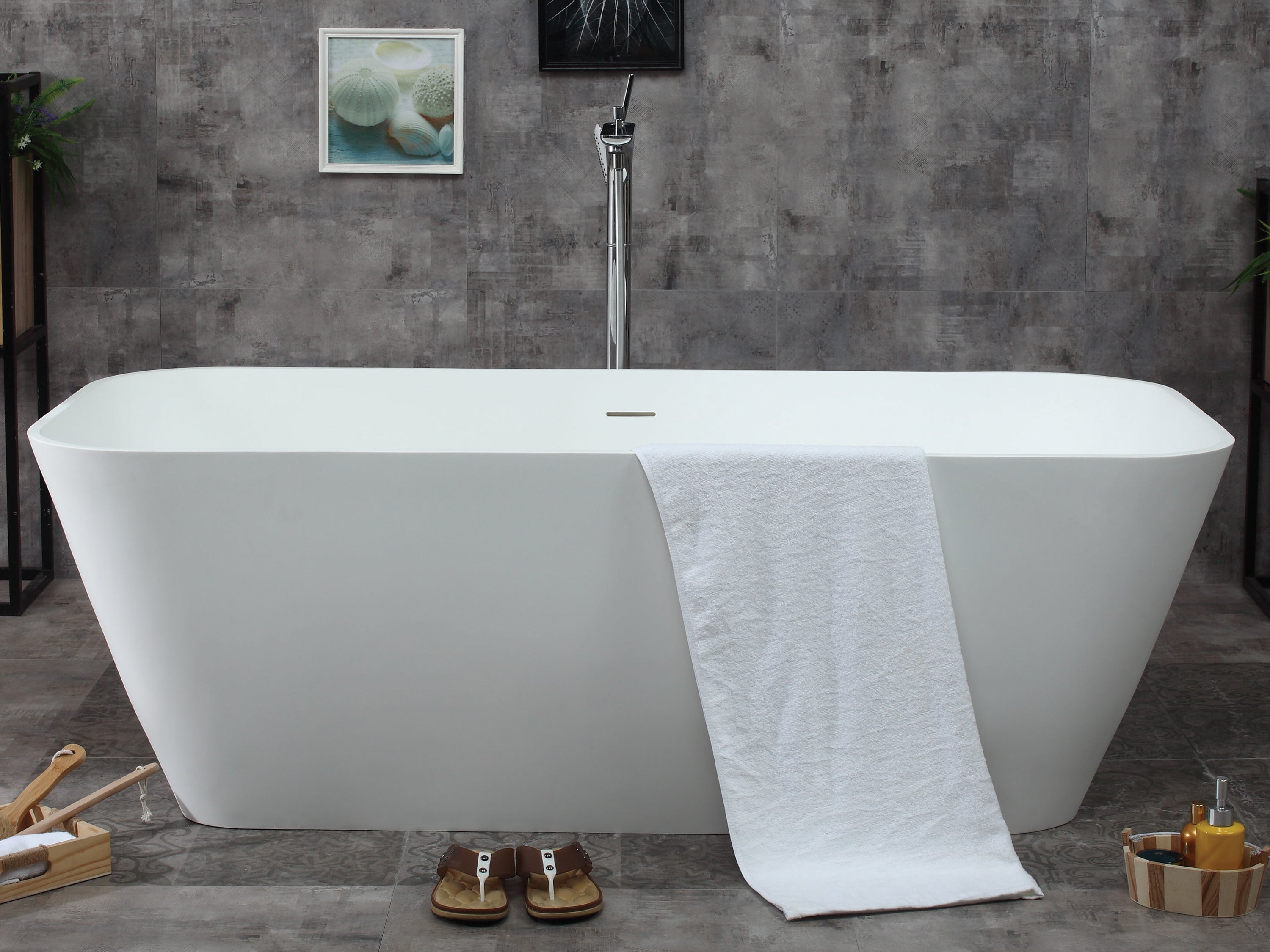 Alternate Image for ALFI brand 68" Solid Surface Smooth Resin Free Standing Rectangle Soaking Bathtub, White Matte, AB9952