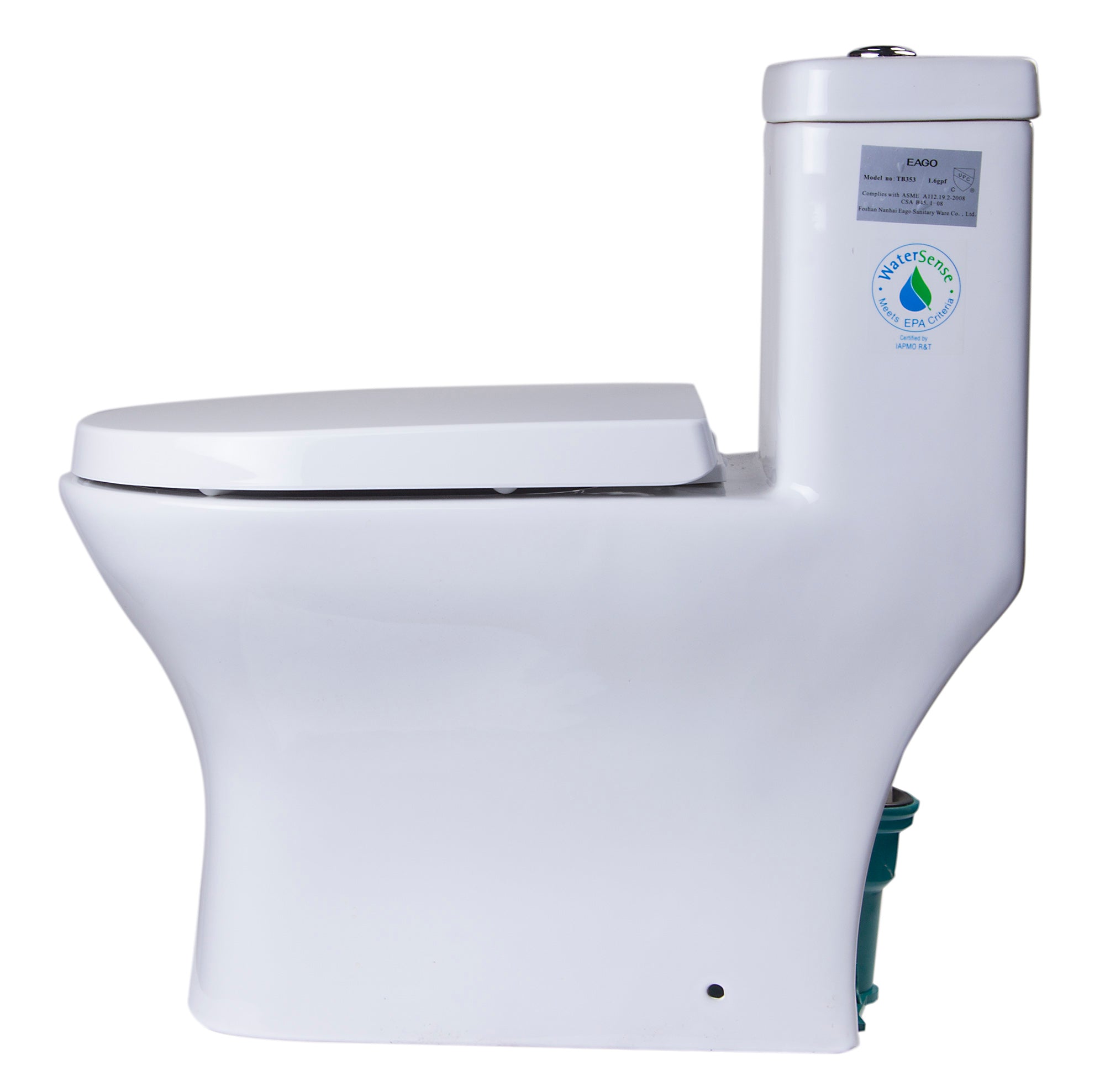 Alternate Image for EAGO Porcelain, White, TB353 Dual Flush One Piece Eco-Friendly High-Efficiency Low Flush Ceramic Toilet