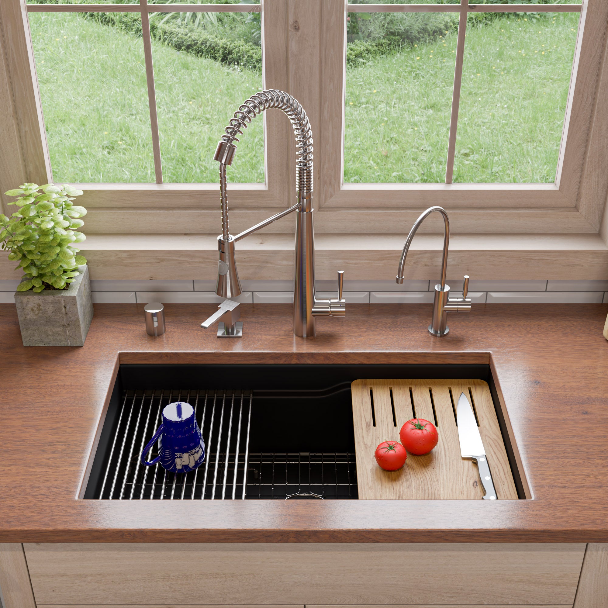 ALFI brand 32 fireclay workstation farmhouse step rim sink black matte product image