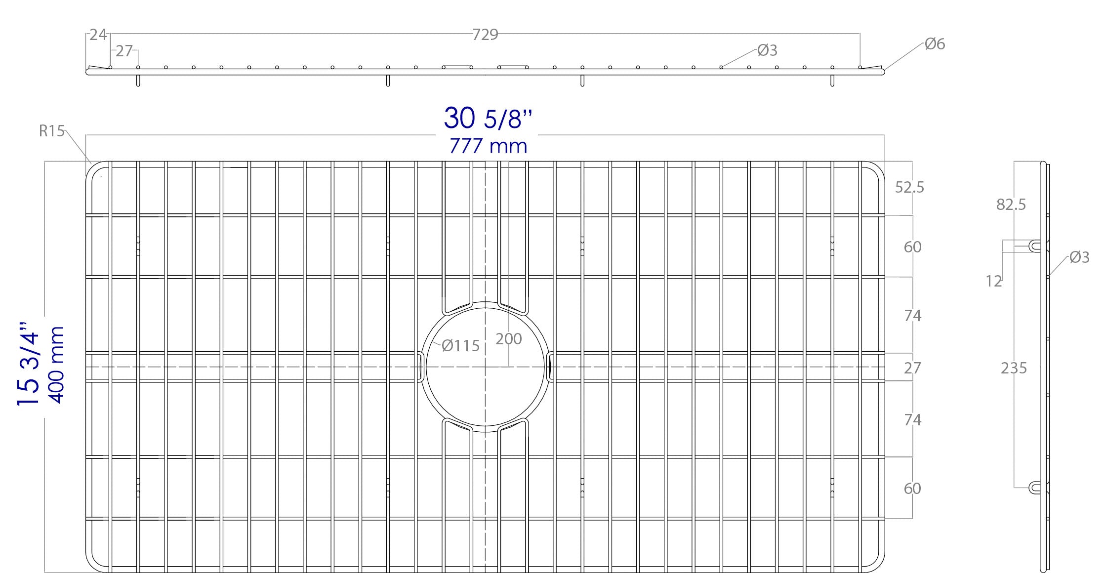 ALFI brand Grey, ABGR33S Solid Stainless Steel Kitchen Sink Grid for ABF3318S Sink