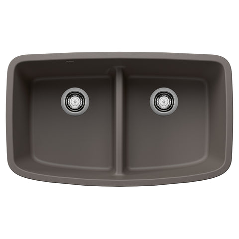 Blanco Valea 32" Undermount Silgranit Kitchen Sink, 50/50 Double Bowl, Volcano Gray, No Faucet Hole, 443126