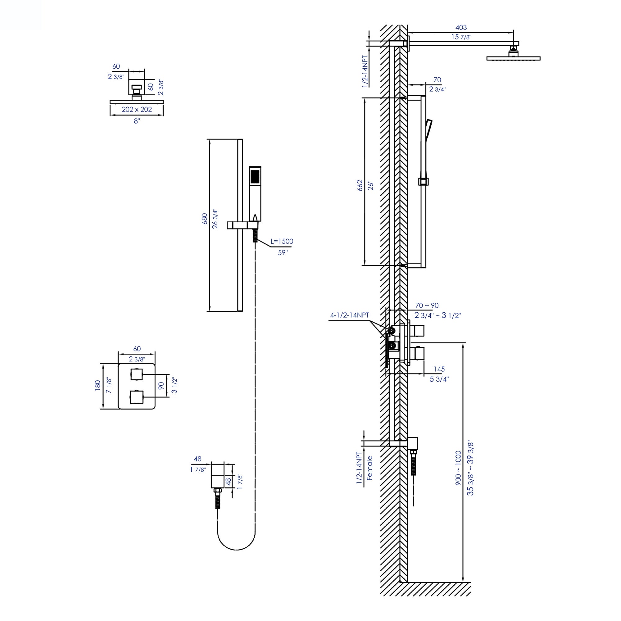 ALFI brand AB2830-BN Brushed Nickel 2 Way Thermostatic Square Shower Set, Brass