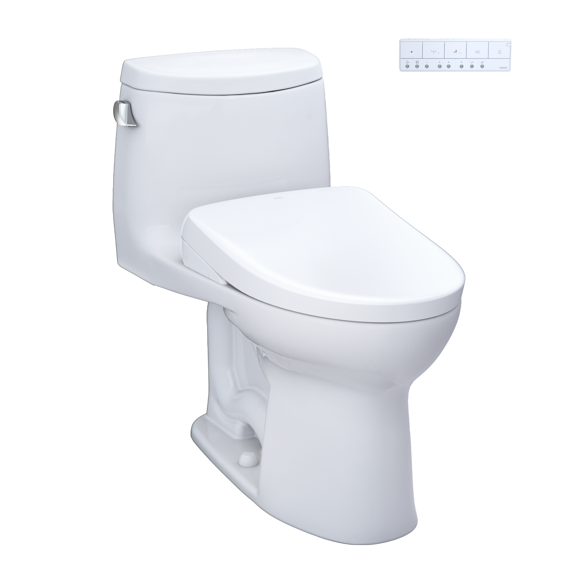 TOTO WASHLET+ UltraMax II One-Piece Elongated 1.28 GPF Toilet and WASHLET+ S7A Contemporary Bidet Seat, Cotton White, Vitreous China|Plastic, MW6044736CEFG#01