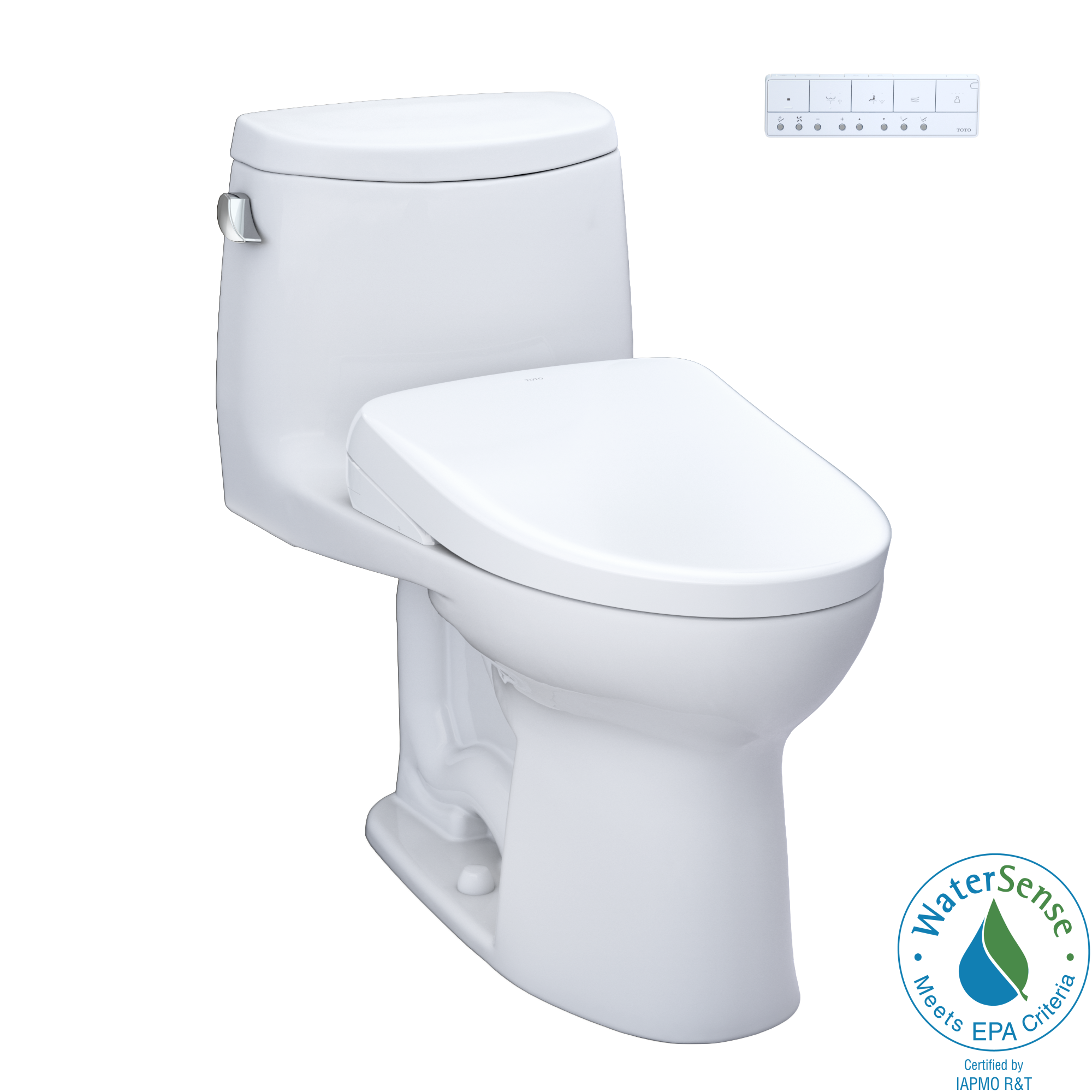 TOTO WASHLET+ UltraMax II One-Piece Elongated 1.28 GPF Toilet and WASHLET+ S7A Contemporary Bidet Seat, Cotton White, Vitreous China|Plastic, MW6044736CEFG#01