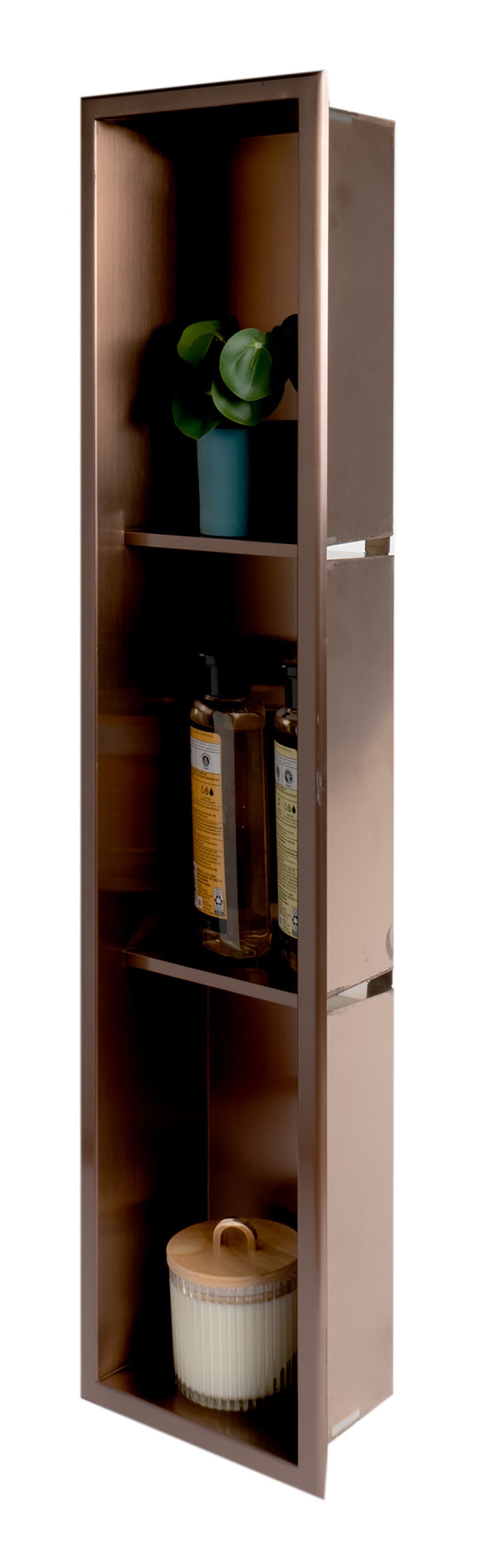 Alternate Image for ALFI brand ABNP0836-BC 8" x 36" Brushed Copper PVD Stainless Steel Vertical Triple Shelf Shower Niche, 20 Gauge