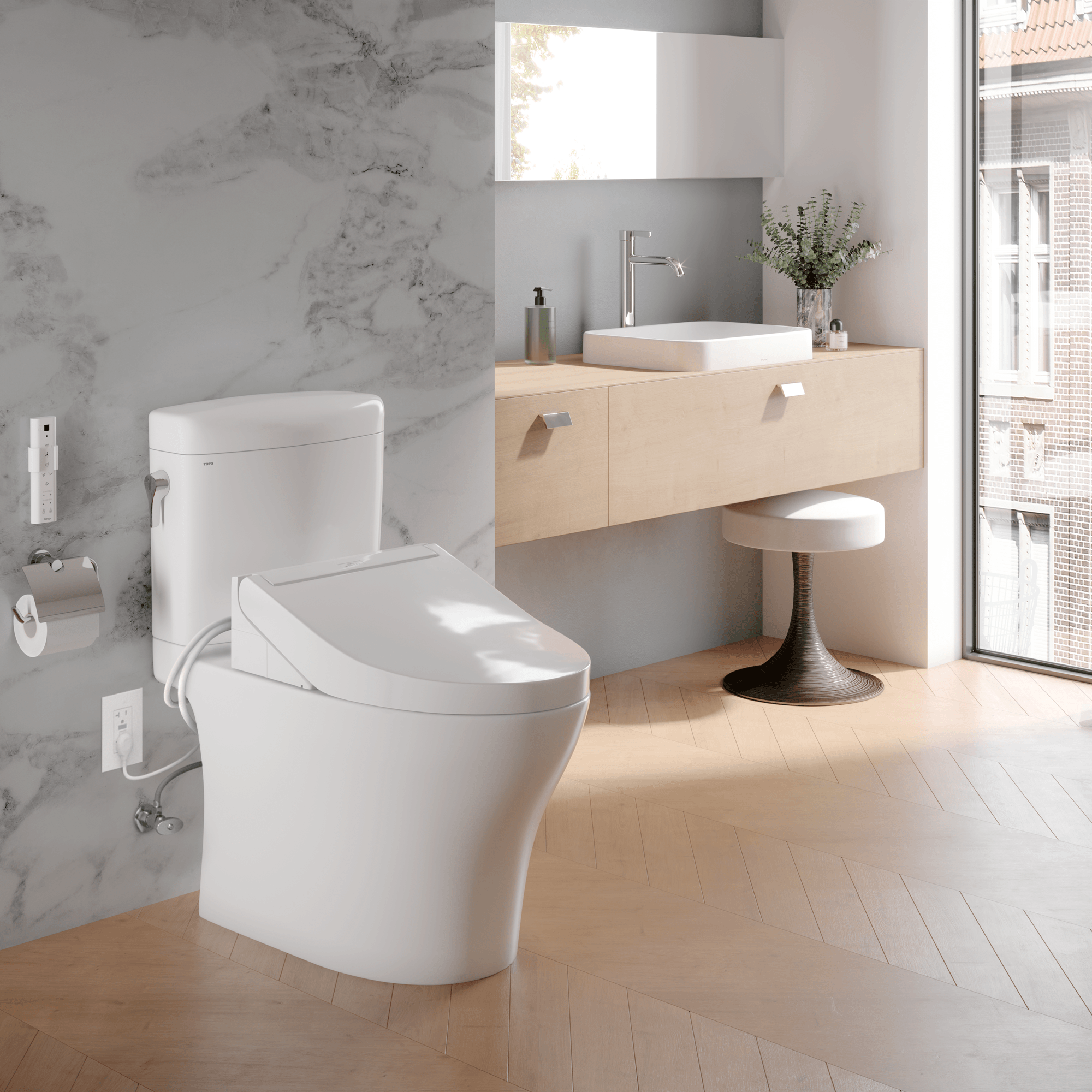Alternate Image for TOTO WASHLET C5 Electronic Bidet Toilet Seat with PREMIST and EWATER+ Wand Cleaning, Elongated, Cotton White, Plastic, SW3084#01