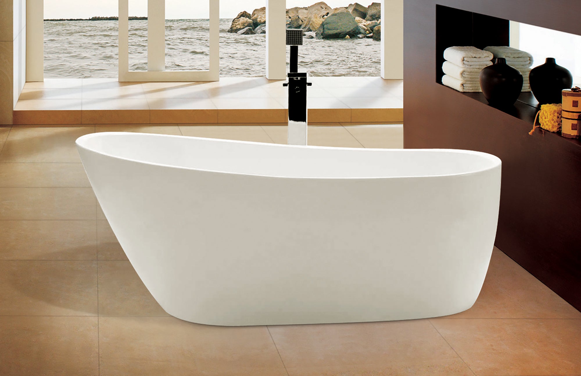 Alternate Image for ALFI brand 68" Acrylic Free Standing Oval Soaking Bathtub, White, AB8826