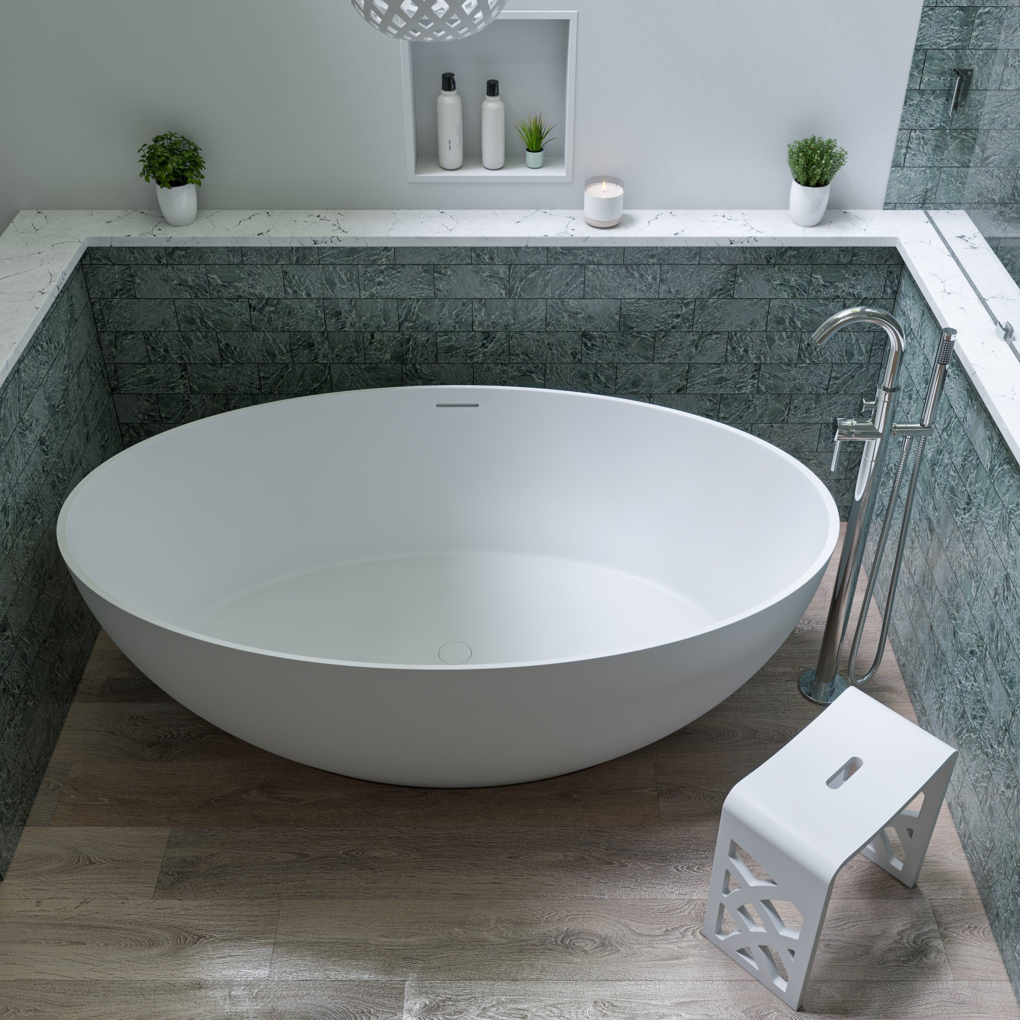 Alternate Image for ALFI brand 67" Solid Surface Smooth Resin Free Standing Oval Soaking Bathtub, White Matte, AB9941