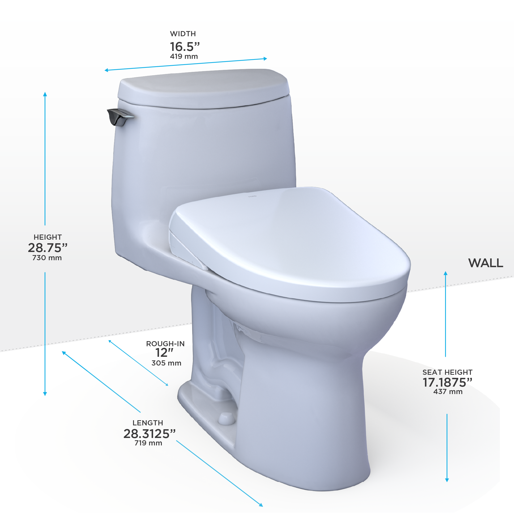 TOTO WASHLET+ UltraMax II 1G One-Piece Elongated 1.0 GPF Toilet and WASHLET+ S7A Contemporary Bidet Seat, Cotton White, Vitreous China|Plastic, MW6044736CUFG#01