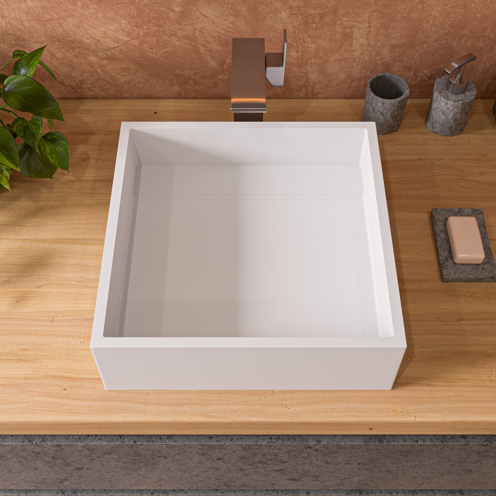 Alternate Image for ALFI brand 15.13" x 15.13" Square Above Mount Resin Bathroom Sink, White Matte, No Faucet Hole, ABRS14S