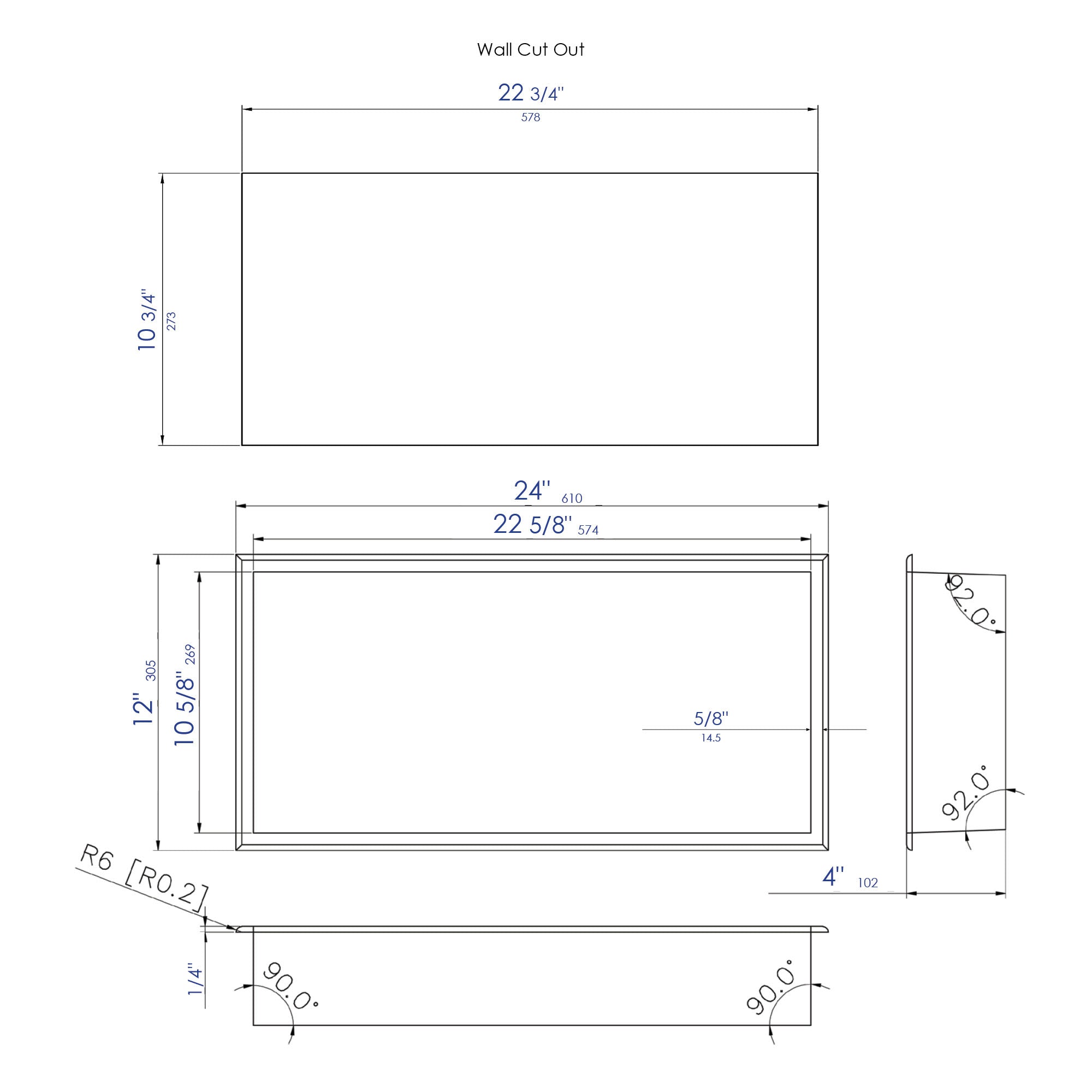 ALFI brand ABNC2412-W 24 x 12 White Matte Stainless Steel Horizontal Single Shelf Bath Shower Niche, 20 Gauge