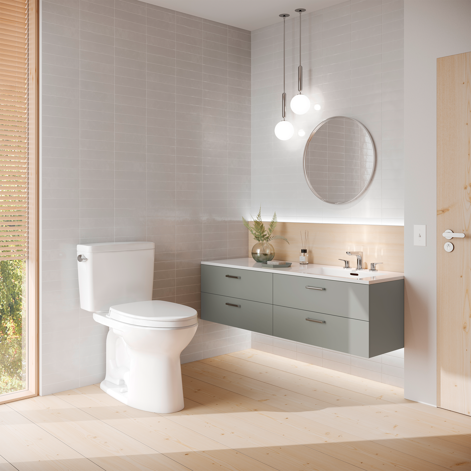 Alternate Image for TOTO Drake Two-Piece Elongated 1.6 GPF Universal Height TORNADO FLUSH Toilet with CEFIONTECT and SoftClose Seat, WASHLET+ Ready, Cotton White, Vitreous China, MS776124CSFG#01