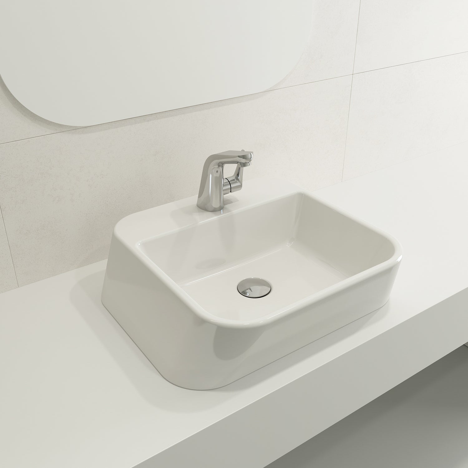 BOCCHI Firenze 20" Rectangle Vessel Fireclay Bathroom Sink, White, Single Faucet Hole, 1074-001-0126