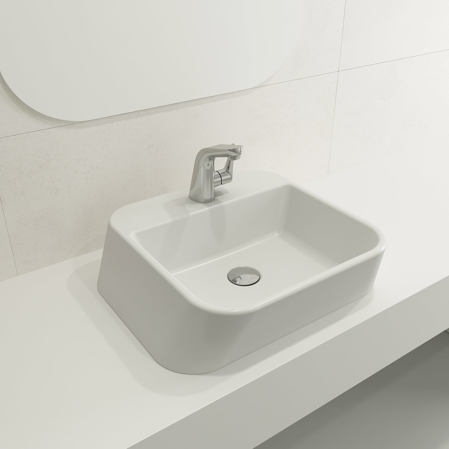 BOCCHI Firenze 20" Rectangle Vessel Fireclay Bathroom Sink, Matte White, Single Faucet Hole, 1074-002-0126