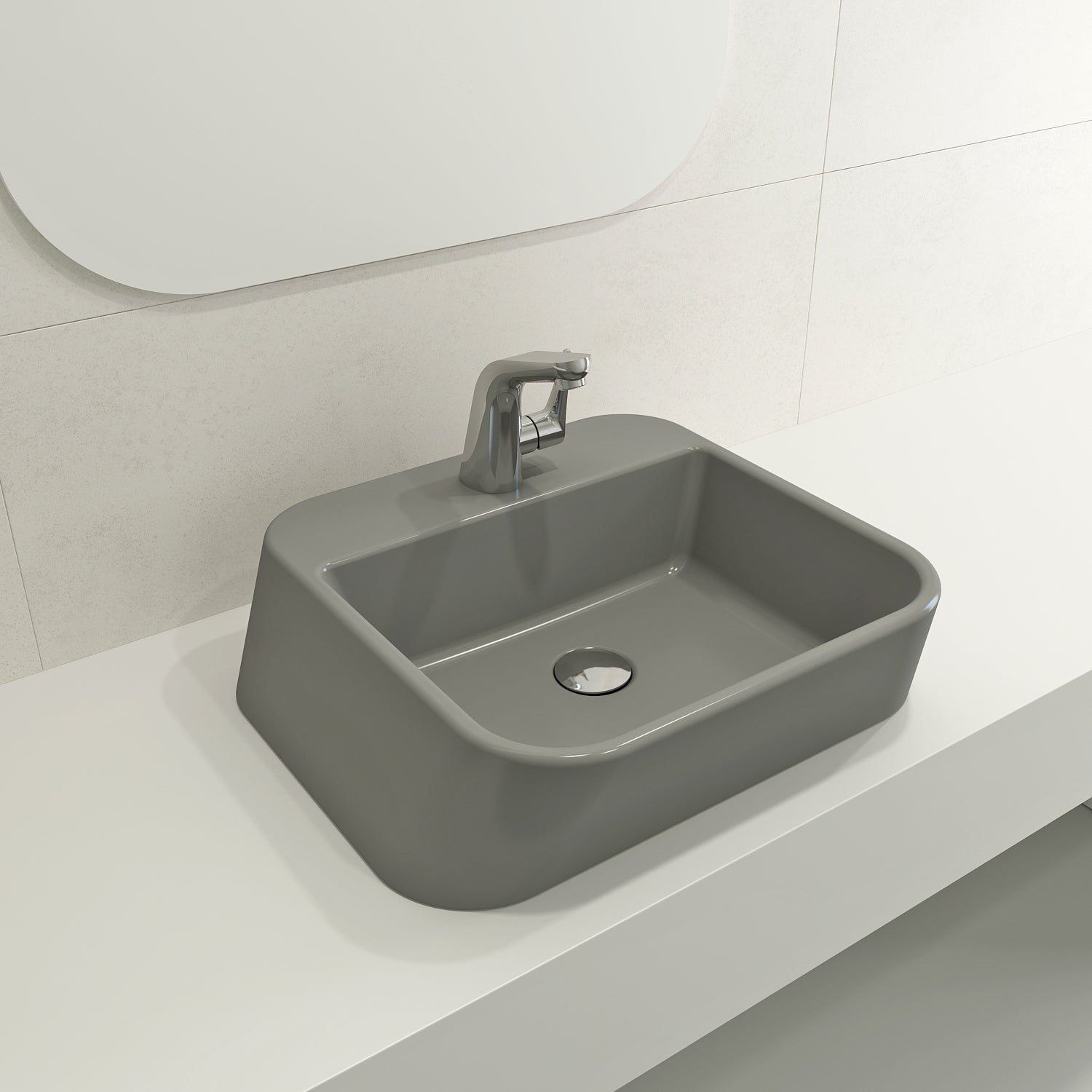 BOCCHI Firenze 20" Rectangle Vessel Fireclay Bathroom Sink, Matte Gray, Single Faucet Hole, 1074-006-0126
