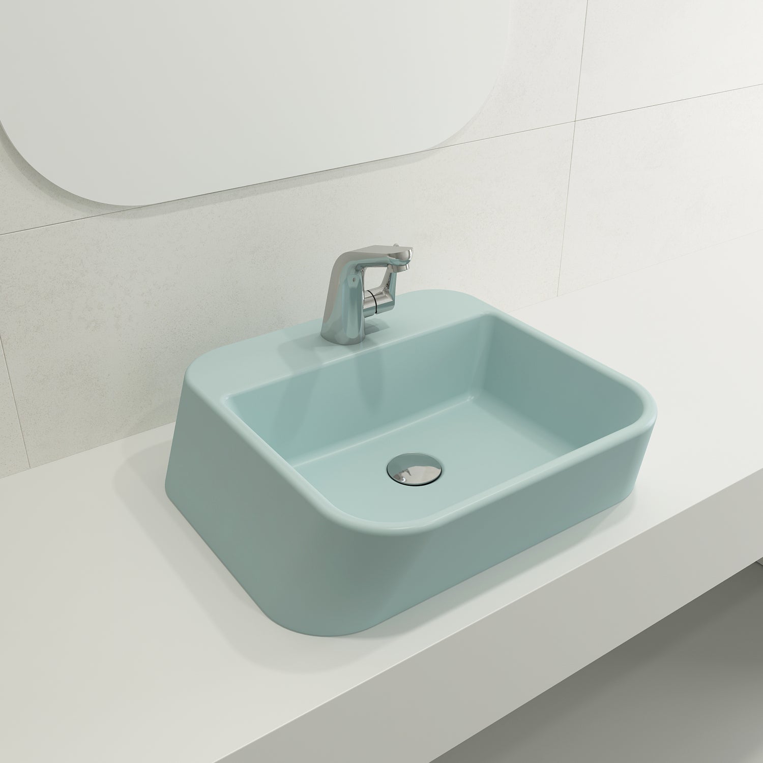 BOCCHI Firenze 20" Rectangle Vessel Fireclay Bathroom Sink, Matte Ice Blue, Single Faucet Hole, 1074-029-0126