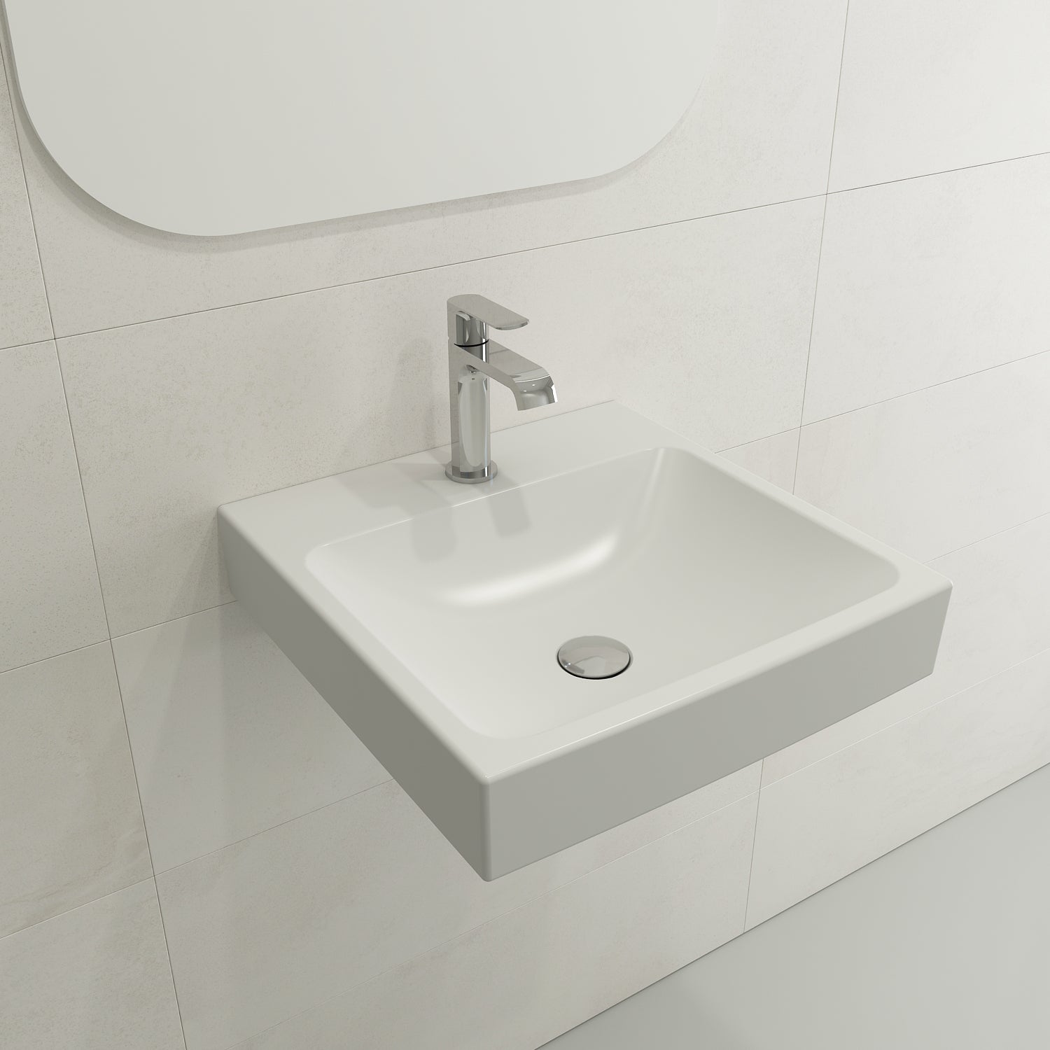 BOCCHI Scala 19" Square Wallmount Fireclay Bathroom Sink, Matte White, Single Faucet Hole, 1076-002-0126