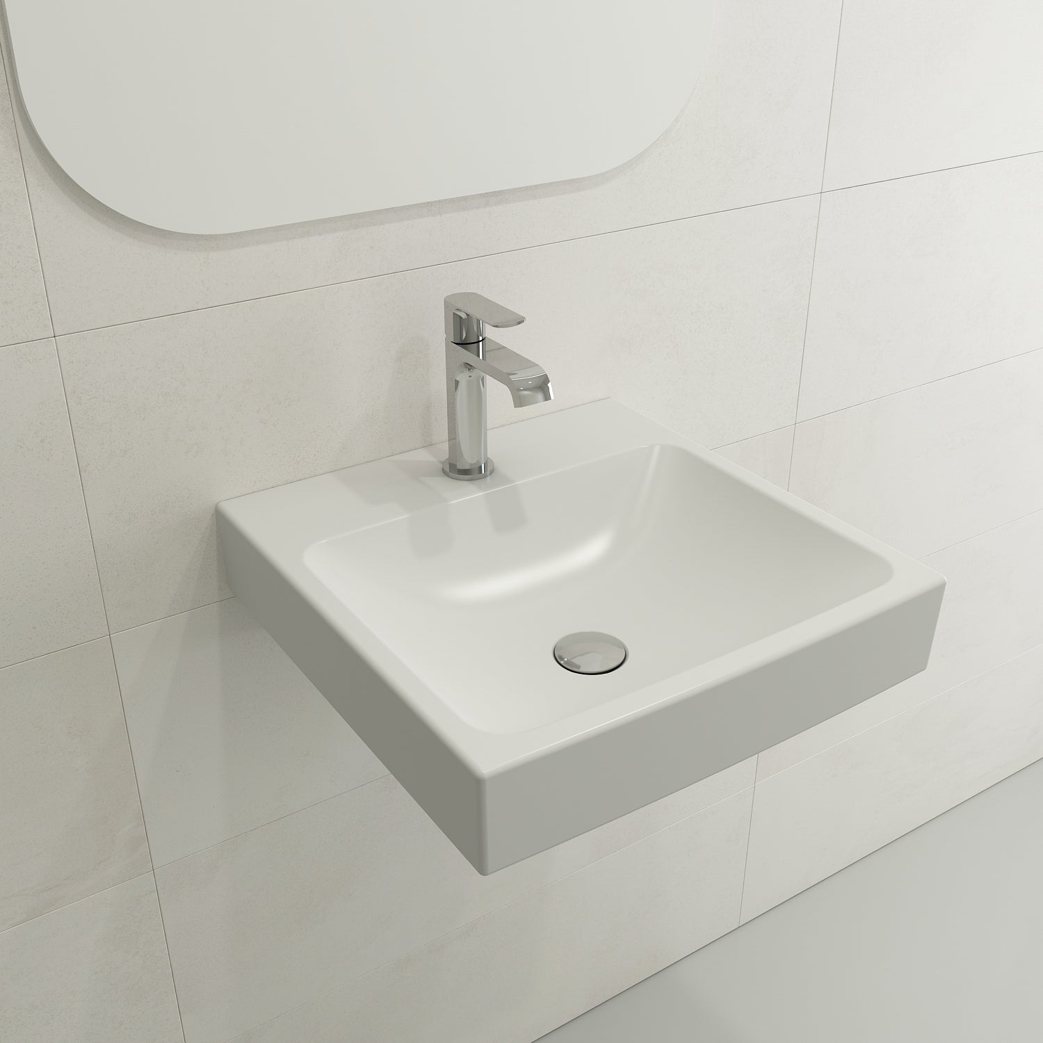 BOCCHI Scala 19" Square Wallmount Fireclay Bathroom Sink, Matte White, Single Faucet Hole, 1076-002-0126