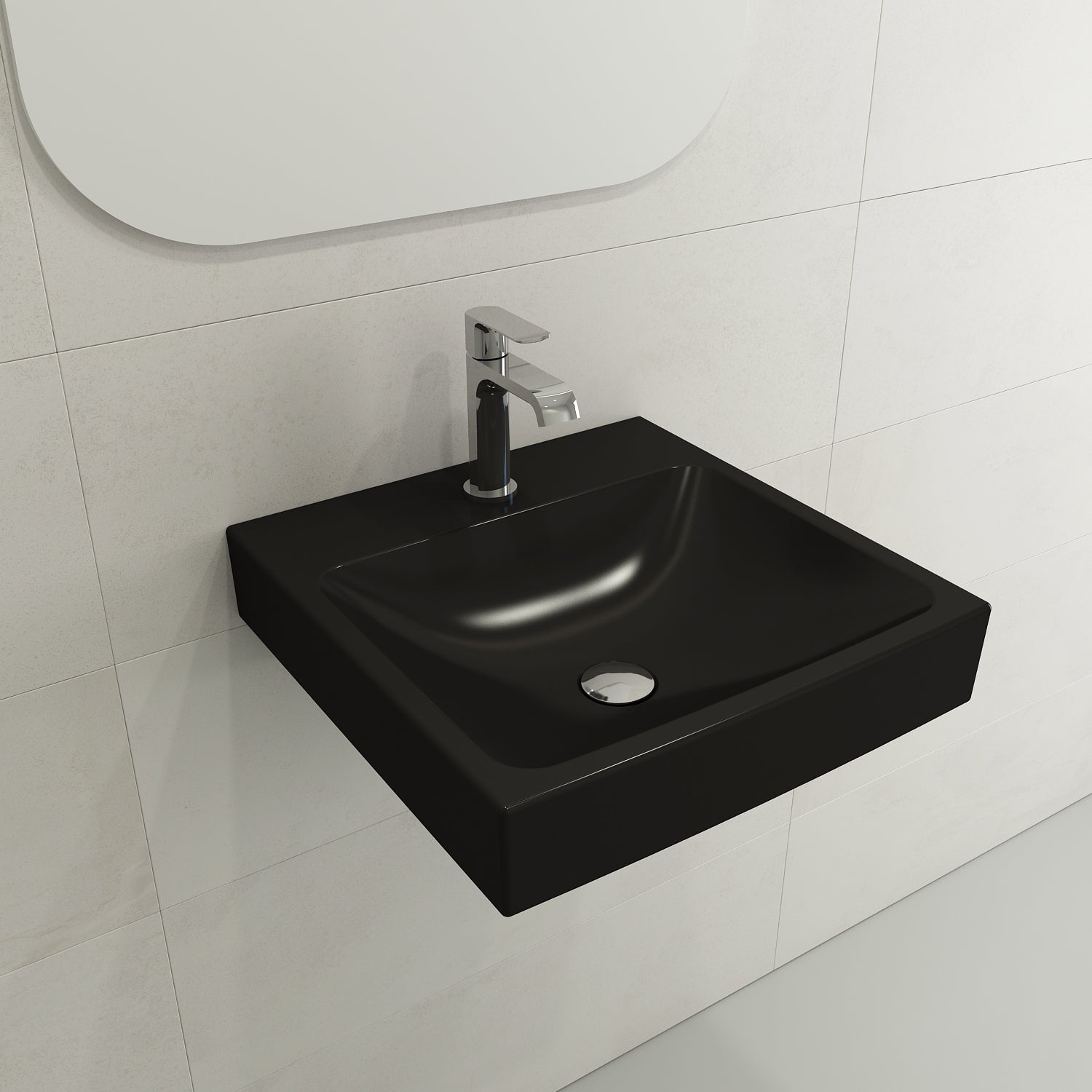 BOCCHI Scala 19" Square Wallmount Fireclay Bathroom Sink, Matte Black, Single Faucet Hole, 1076-004-0126