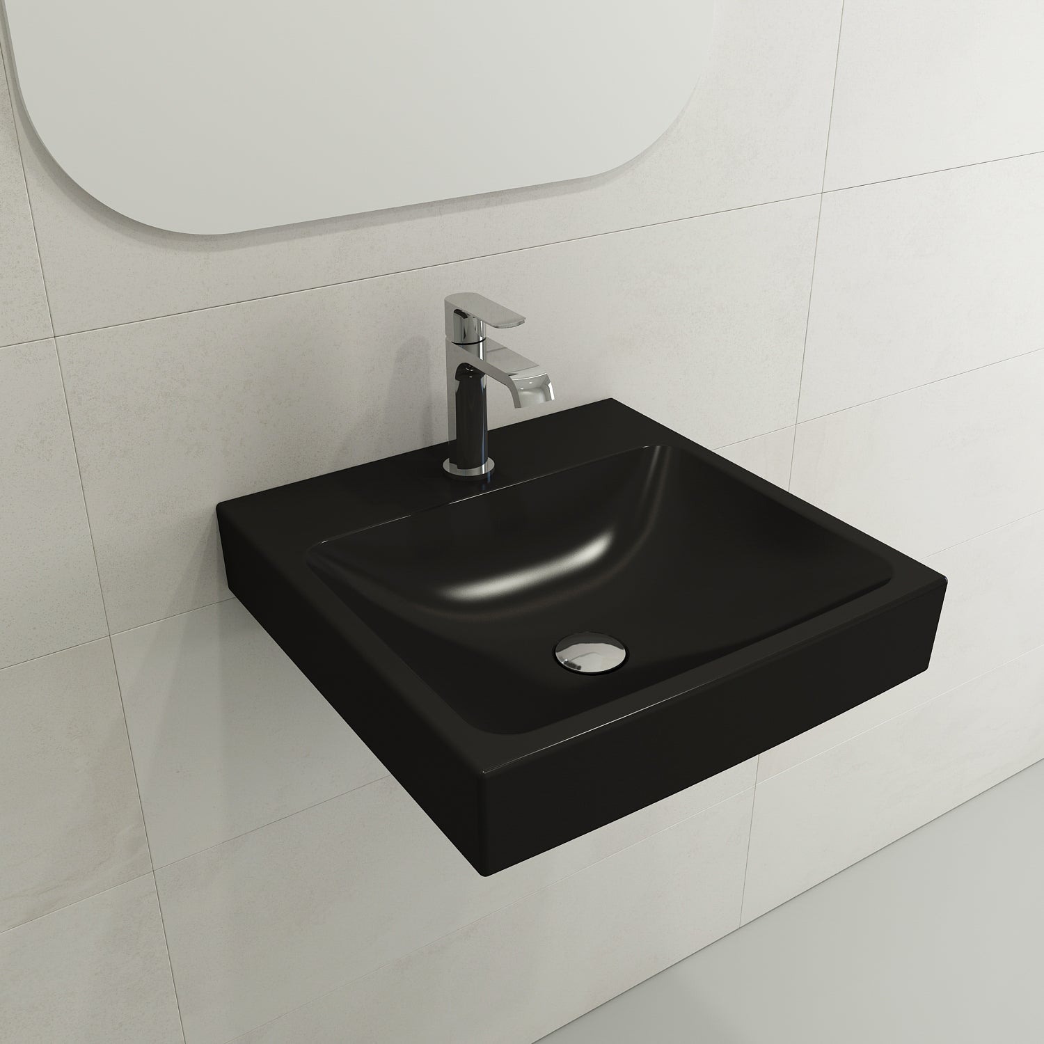 BOCCHI Scala 19" Square Wallmount Fireclay Bathroom Sink, Matte Black, Single Faucet Hole, 1076-004-0126