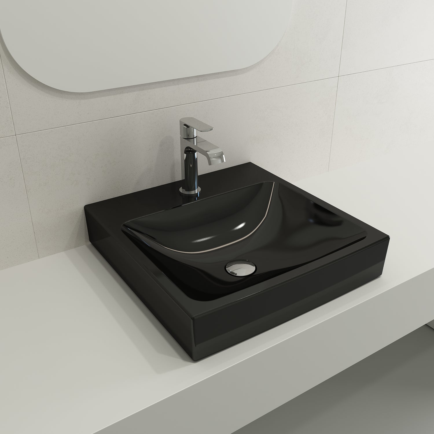 Alternate Image for BOCCHI Scala 19" Square Wallmount Fireclay Bathroom Sink, Black, Single Faucet Hole, 1076-005-0126
