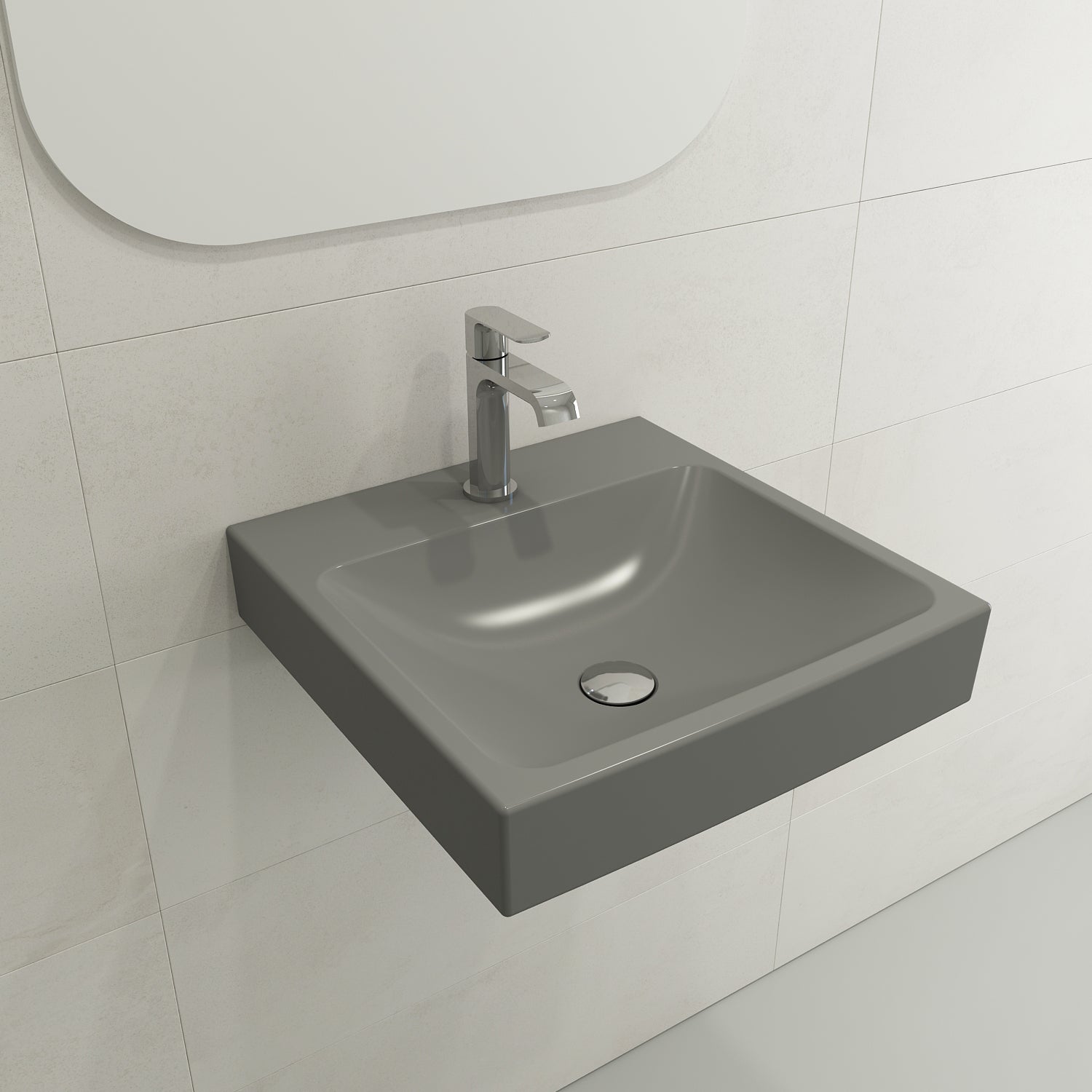 BOCCHI Scala 19" Square Wallmount Fireclay Bathroom Sink, Matte Gray, Single Faucet Hole, 1076-006-0126