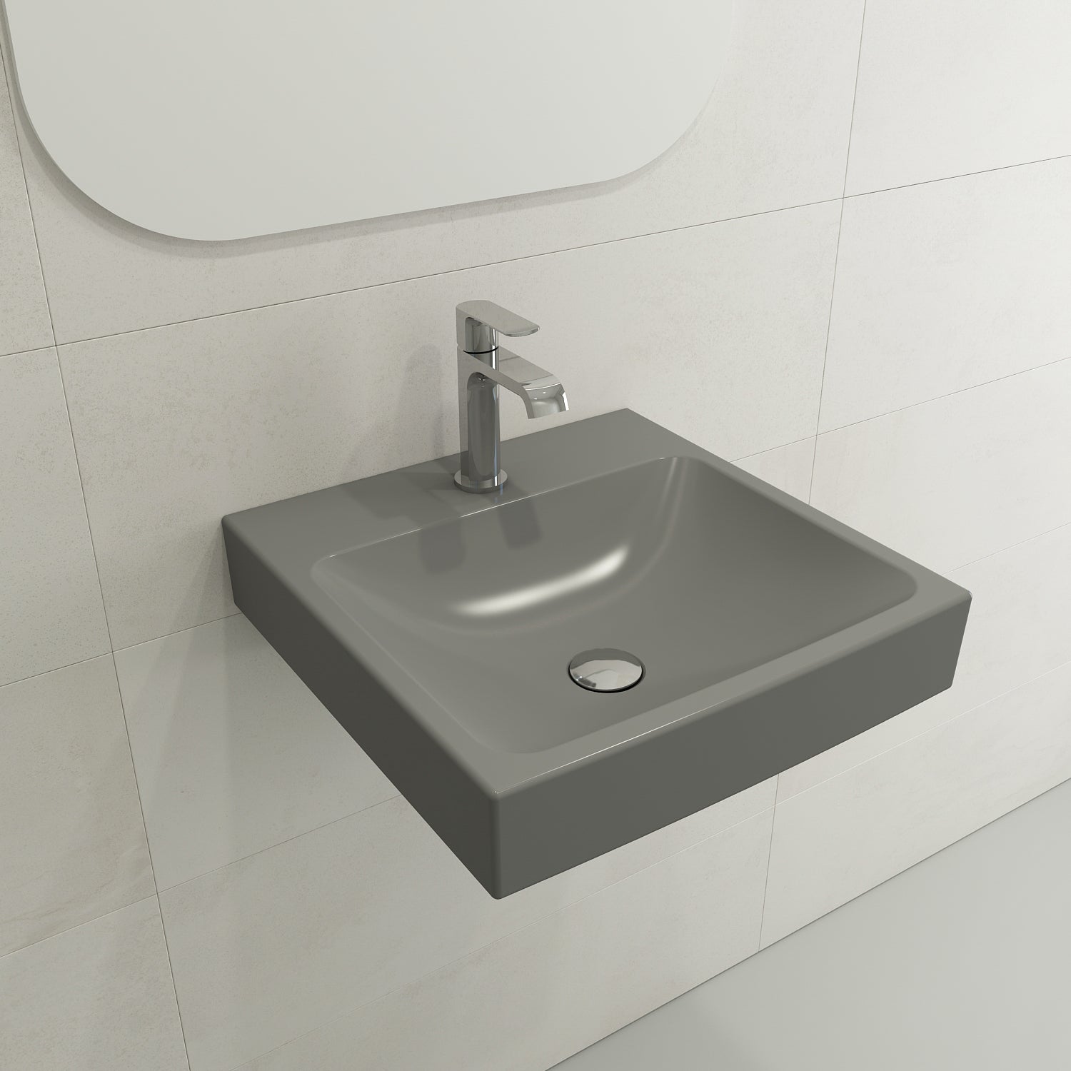 BOCCHI Scala 19" Square Wallmount Fireclay Bathroom Sink, Matte Gray, Single Faucet Hole, 1076-006-0126