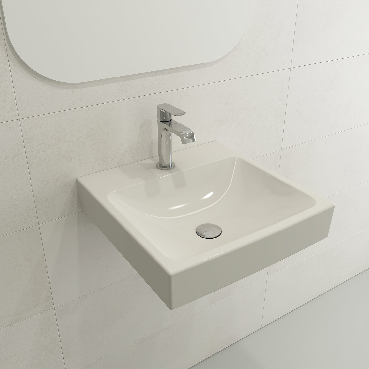 BOCCHI Scala 19" Square Wallmount Fireclay Bathroom Sink, Biscuit, Single Faucet Hole, 1076-014-0126
