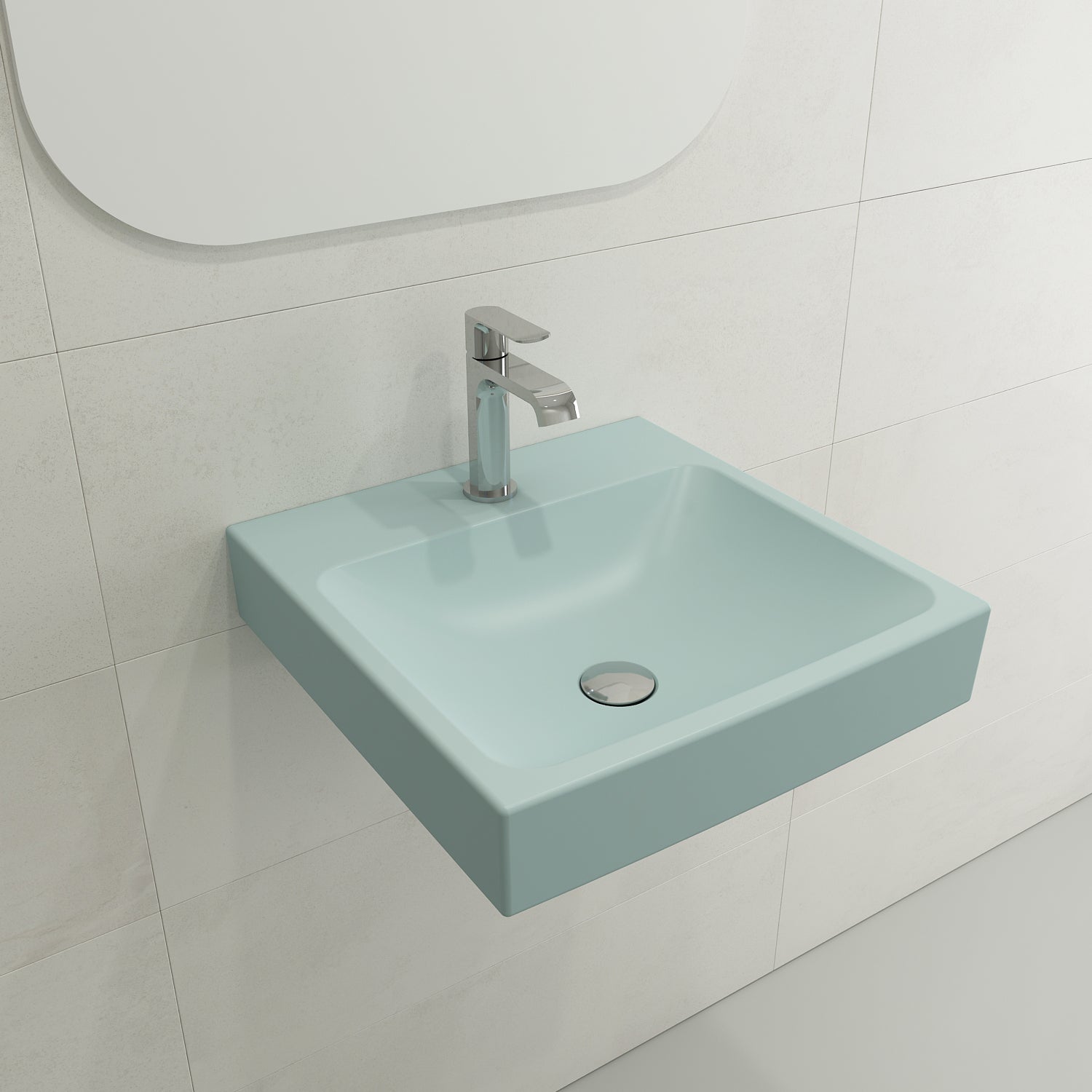BOCCHI Scala 19" Square Wallmount Fireclay Bathroom Sink, Matte Ice Blue, Single Faucet Hole, 1076-029-0126