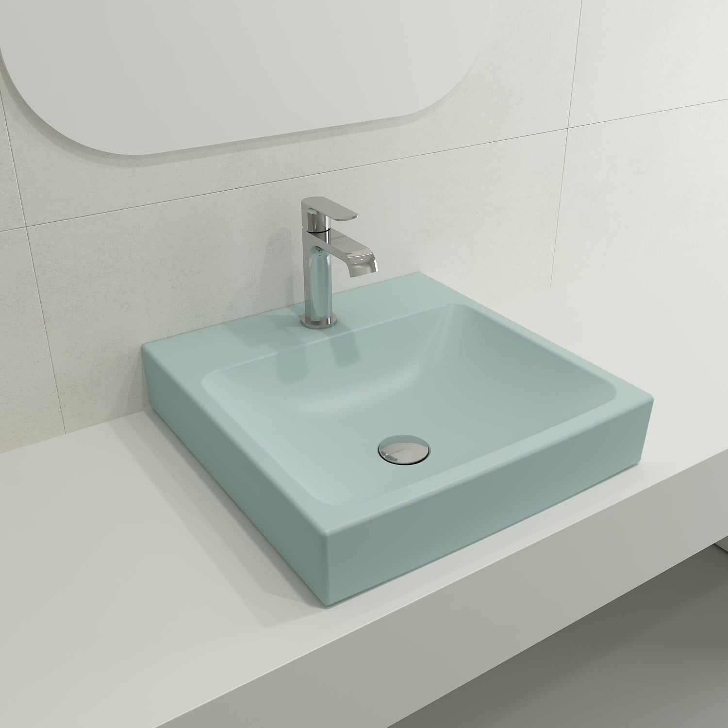 Alternate Image for BOCCHI Scala 19" Square Wallmount Fireclay Bathroom Sink, Matte Ice Blue, Single Faucet Hole, 1076-029-0126