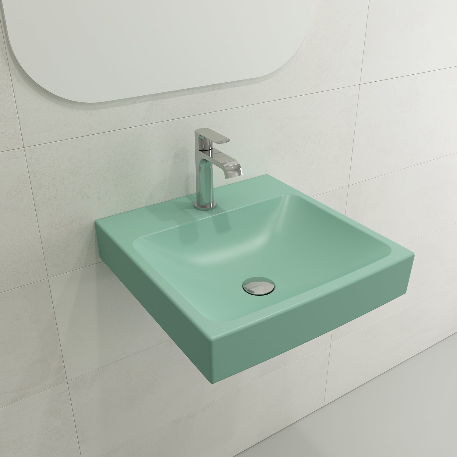 BOCCHI Scala 19" Square Wallmount Fireclay Bathroom Sink, Matte Mint Green, Single Faucet Hole, 1076-033-0126