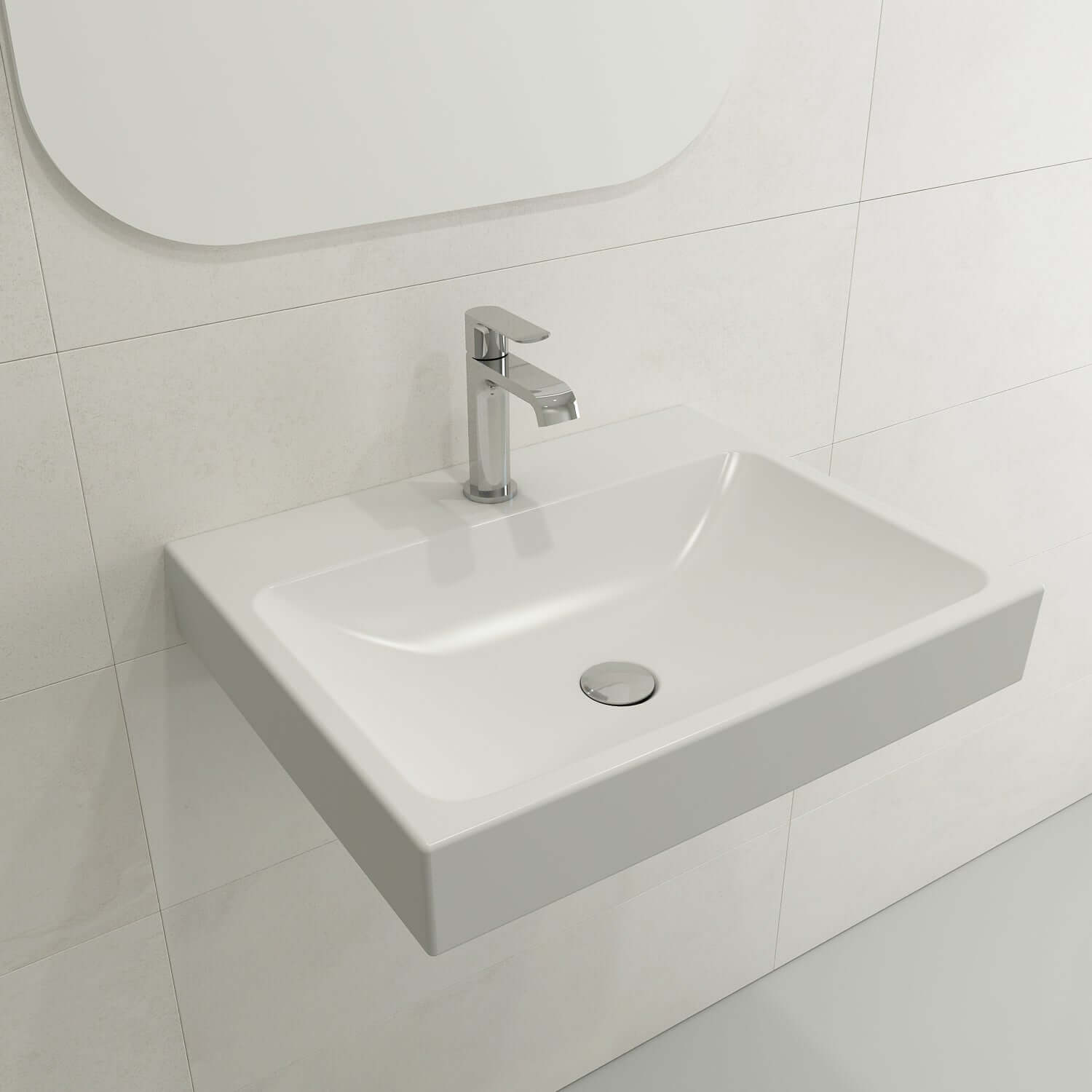 Alternate Image for BOCCHI Scala 24" Rectangle Wallmount Fireclay Bathroom Sink, Matte White, Single Faucet Hole, 1077-002-0126