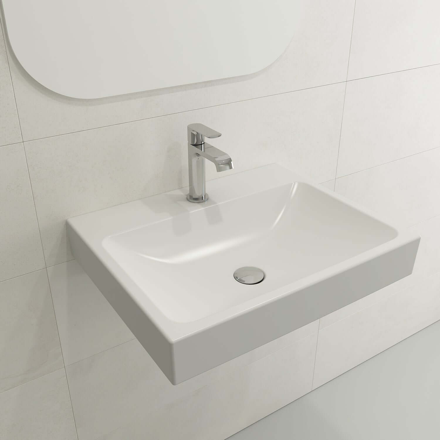 Alternate Image for BOCCHI Scala 24" Rectangle Wallmount Fireclay Bathroom Sink, Matte White, Single Faucet Hole, 1077-002-0126