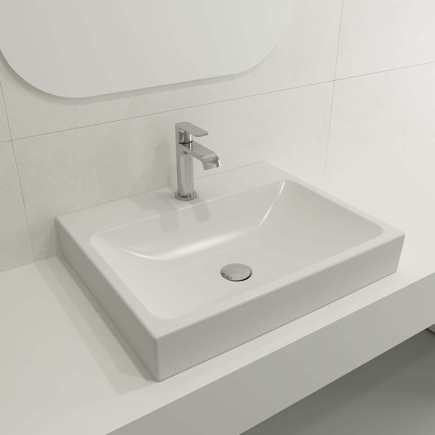 Alternate Image for BOCCHI Scala 24" Rectangle Wallmount Fireclay Bathroom Sink, Matte White, Single Faucet Hole, 1077-002-0126