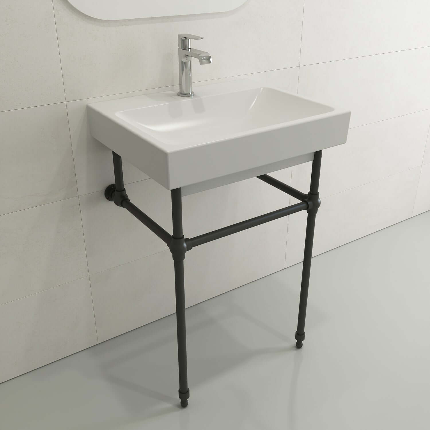 Alternate Image for BOCCHI Scala 24" Rectangle Wallmount Fireclay Bathroom Sink, Matte White, Single Faucet Hole, 1077-002-0126