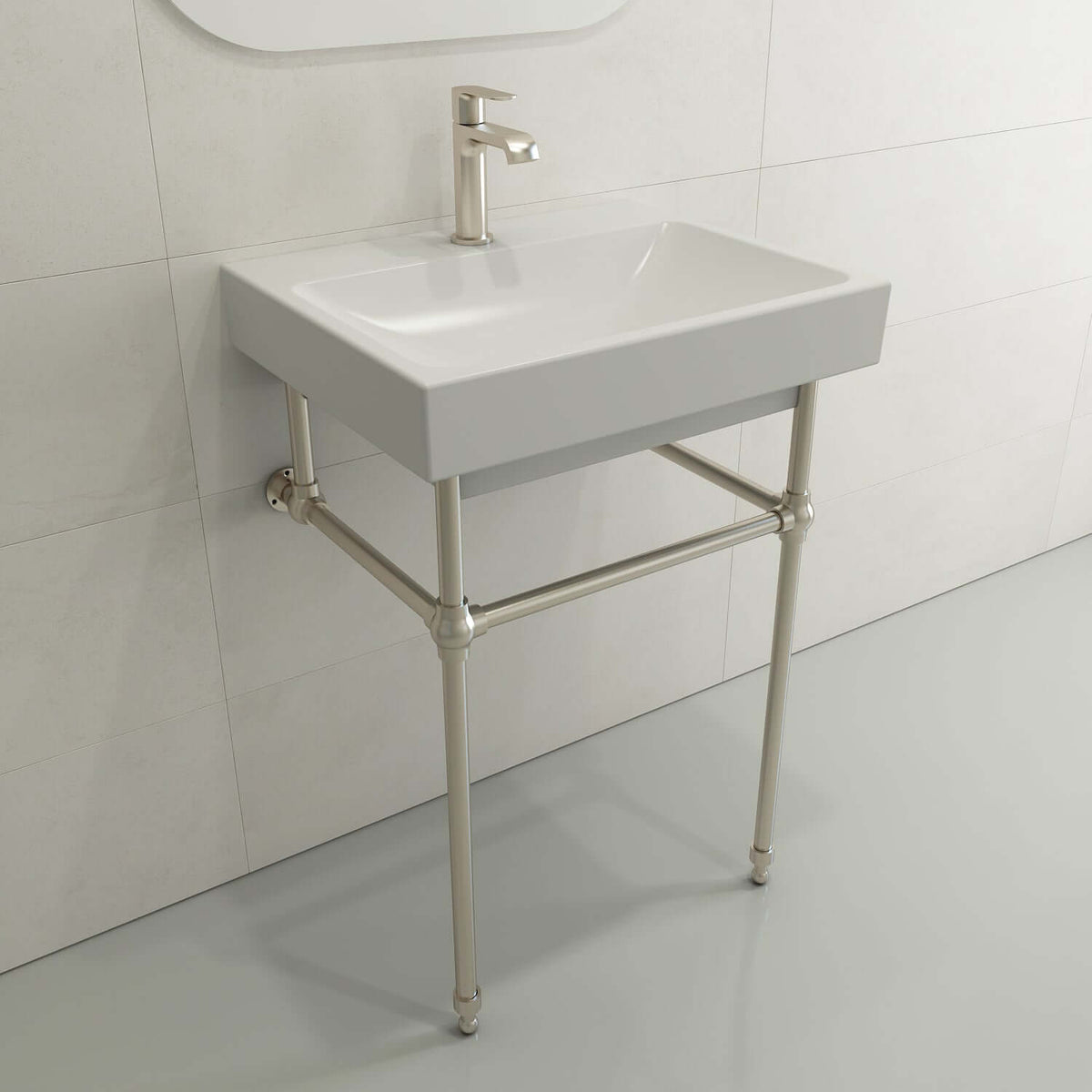 Alternate Image for BOCCHI Scala 24" Rectangle Wallmount Fireclay Bathroom Sink, Matte White, Single Faucet Hole, 1077-002-0126