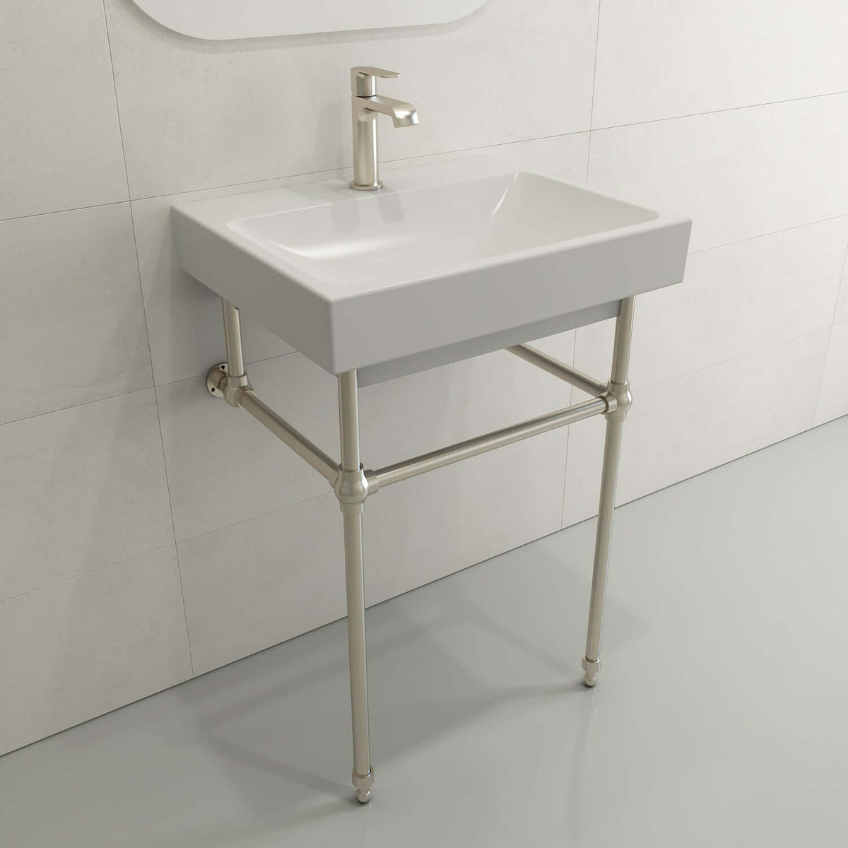 Alternate Image for BOCCHI Scala 24" Rectangle Wallmount Fireclay Bathroom Sink, Matte White, Single Faucet Hole, 1077-002-0126