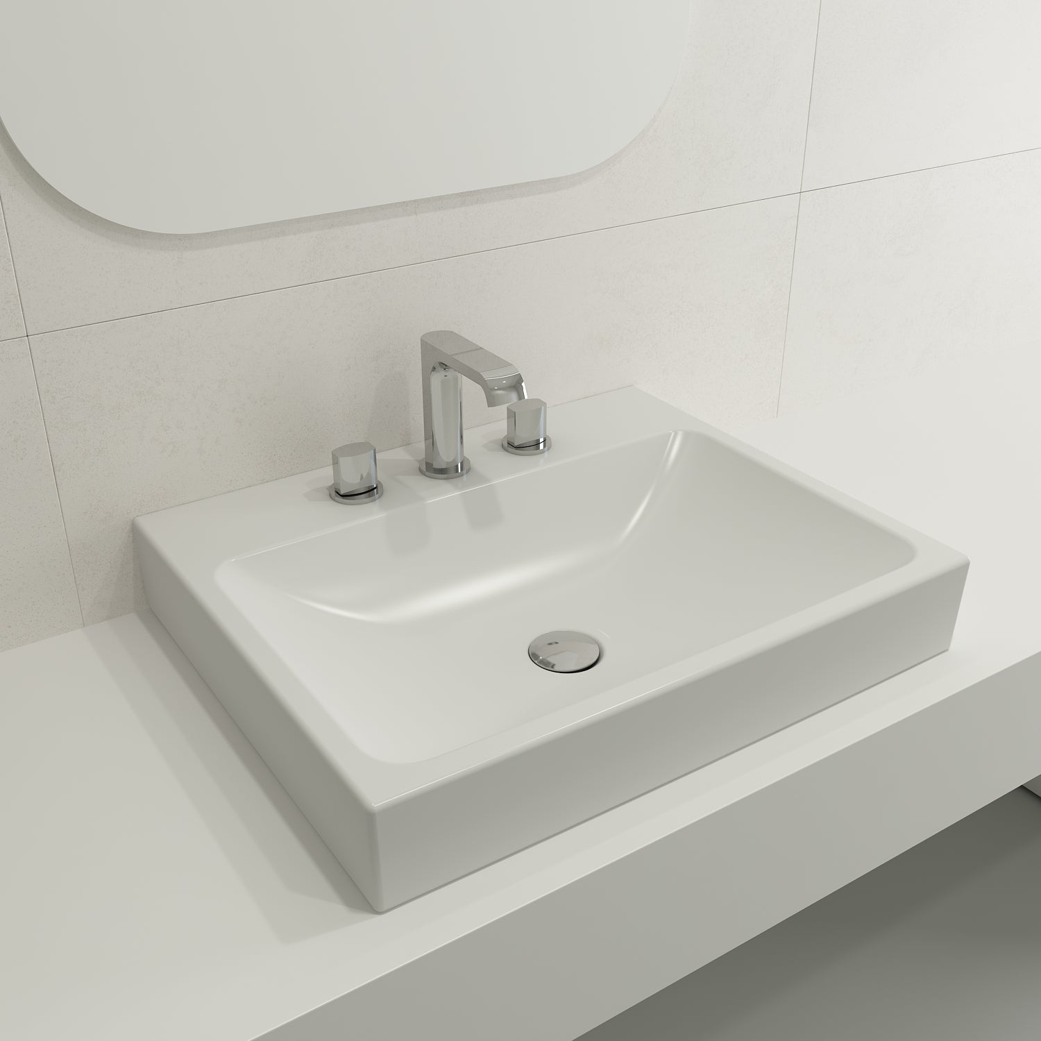 Alternate Image for BOCCHI Scala 24" Rectangle Wallmount Fireclay Bathroom Sink, Matte White, 3 Faucet Hole, 1077-002-0127