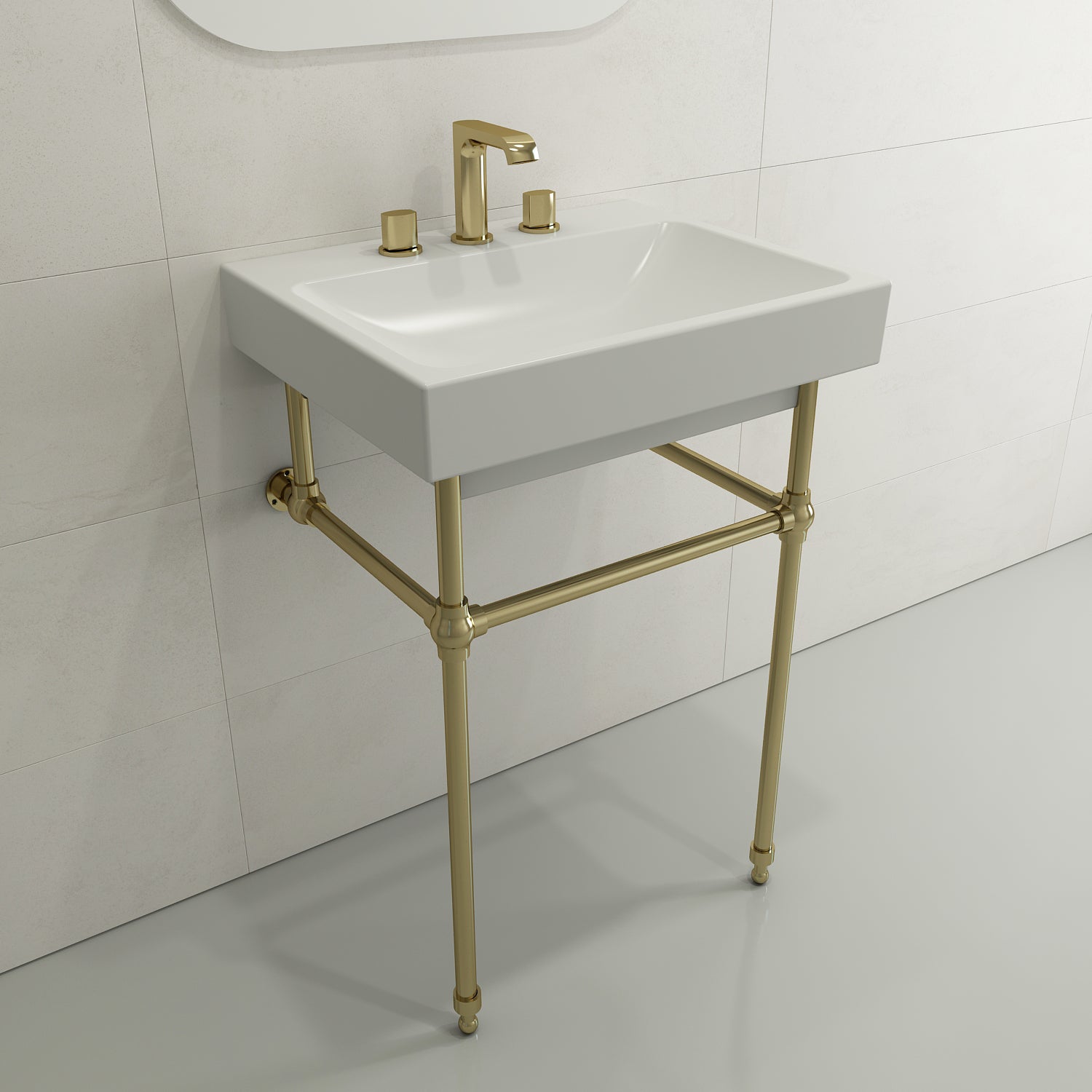 Alternate Image for BOCCHI Scala 24" Rectangle Wallmount Fireclay Bathroom Sink, Matte White, 3 Faucet Hole, 1077-002-0127