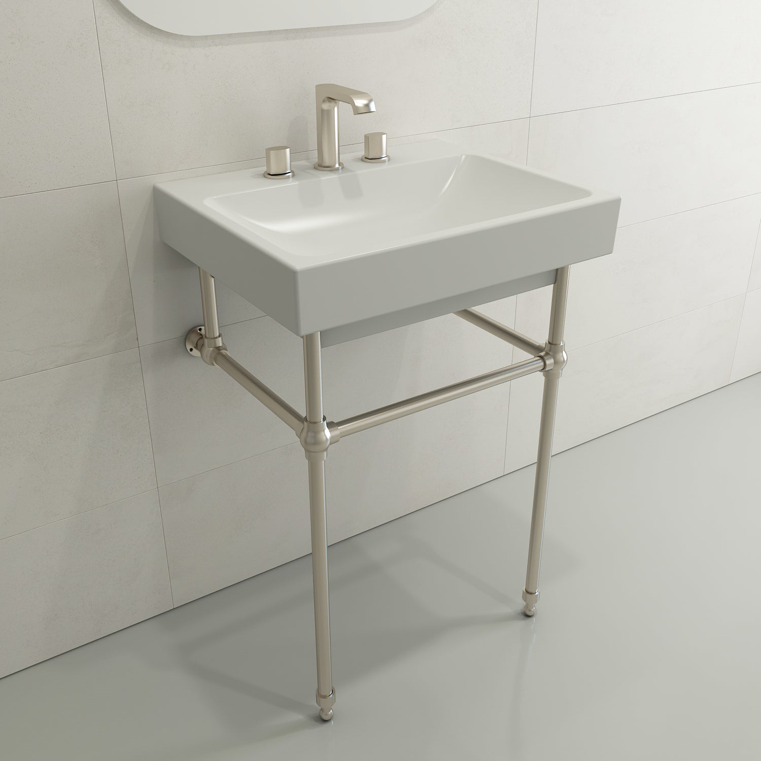 Alternate Image for BOCCHI Scala 24" Rectangle Wallmount Fireclay Bathroom Sink, Matte White, 3 Faucet Hole, 1077-002-0127