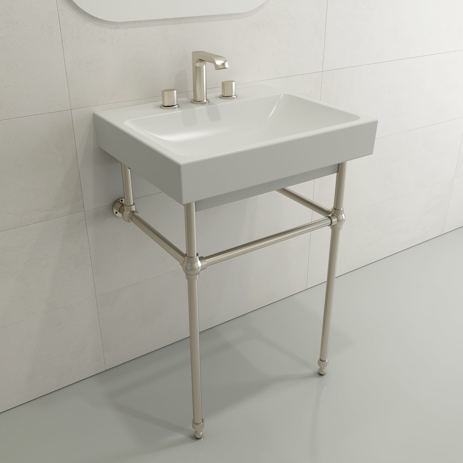 Alternate Image for BOCCHI Scala 24" Rectangle Wallmount Fireclay Bathroom Sink, Matte White, 3 Faucet Hole, 1077-002-0127