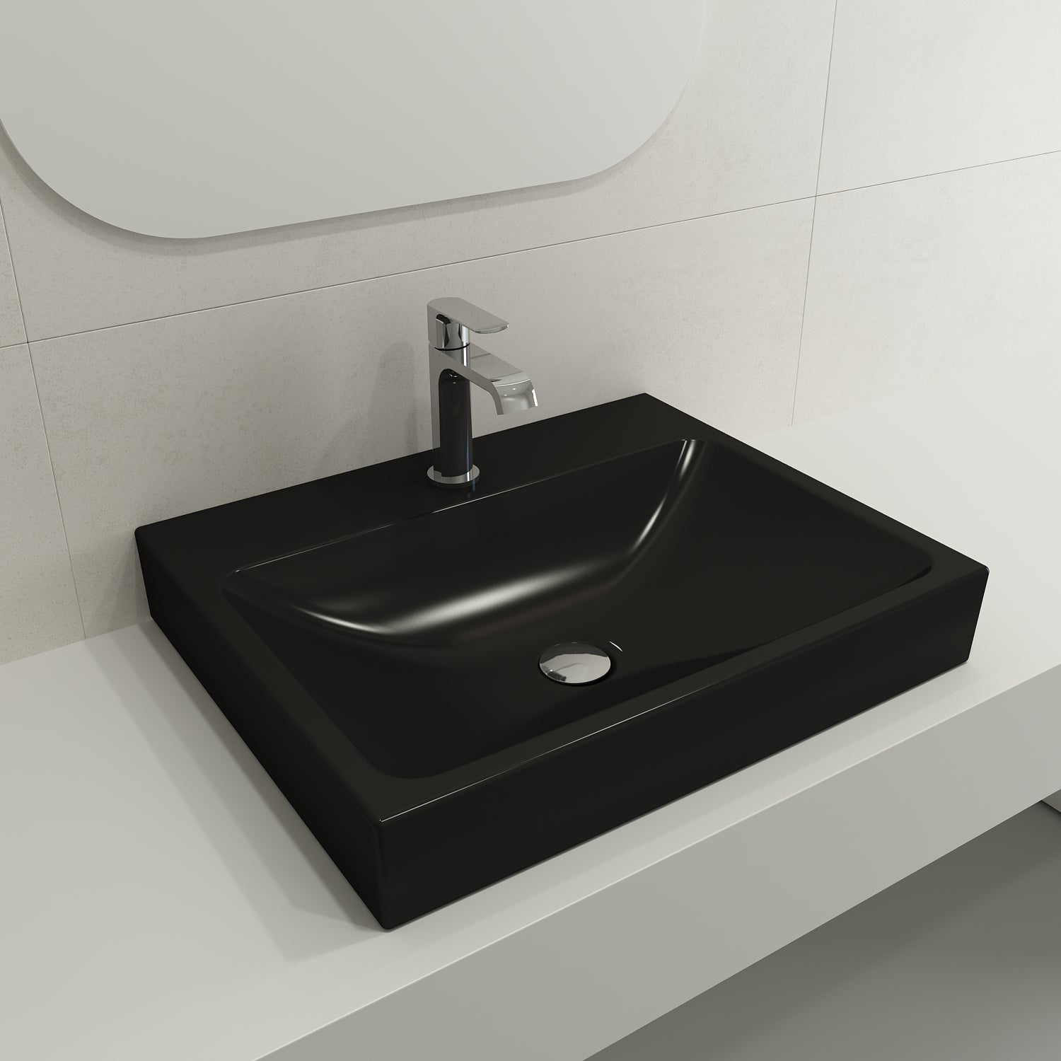 Alternate Image for BOCCHI Scala 24" Rectangle Wallmount Fireclay Bathroom Sink, Matte Black, Single Faucet Hole, 1077-004-0126