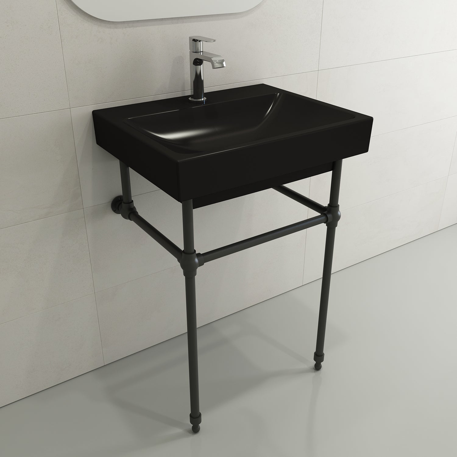 Alternate Image for BOCCHI Scala 24" Rectangle Wallmount Fireclay Bathroom Sink, Matte Black, Single Faucet Hole, 1077-004-0126