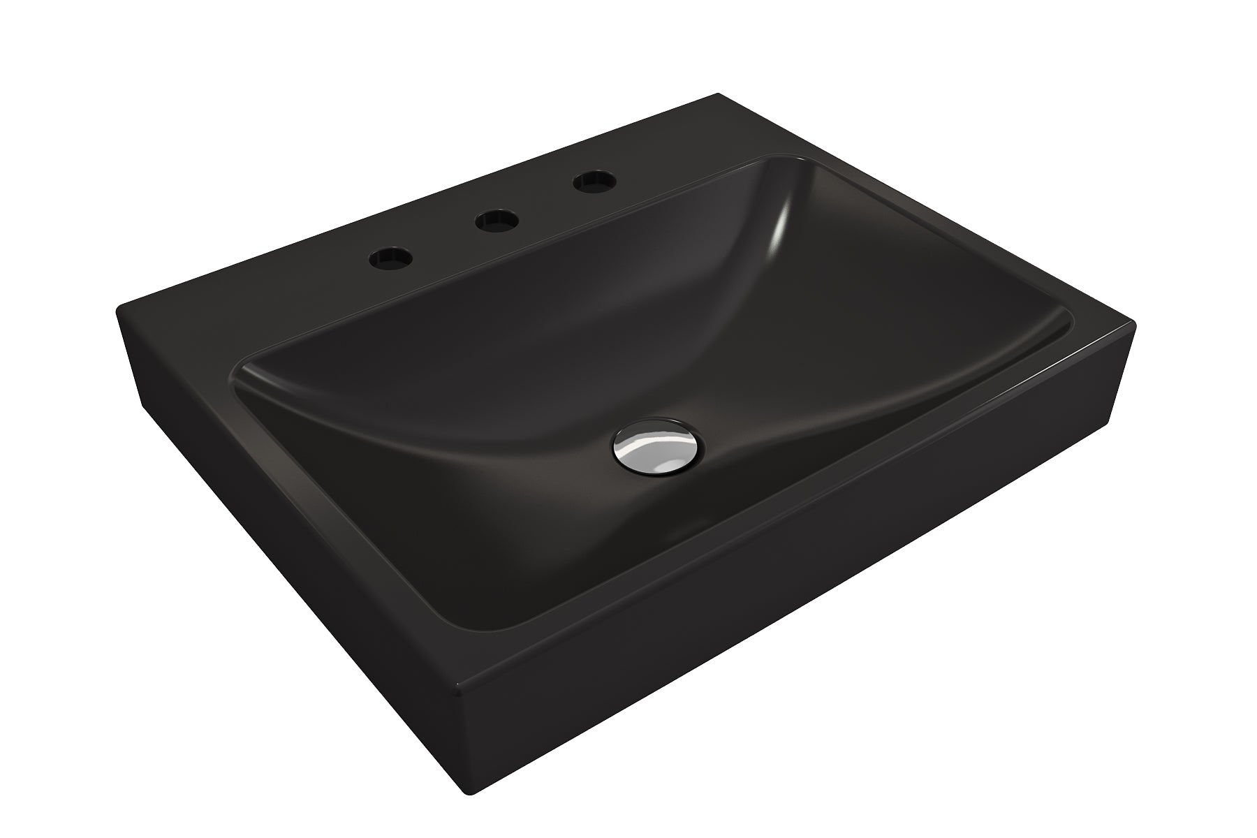 Alternate Image for BOCCHI Scala 24" Rectangle Wallmount Fireclay Bathroom Sink, Matte Black, 3 Faucet Hole, 1077-004-0127