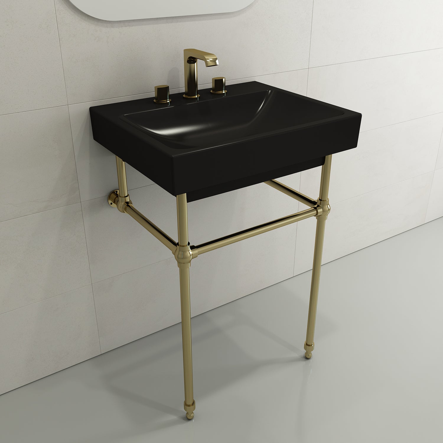 Alternate Image for BOCCHI Scala 24" Rectangle Wallmount Fireclay Bathroom Sink, Matte Black, 3 Faucet Hole, 1077-004-0127