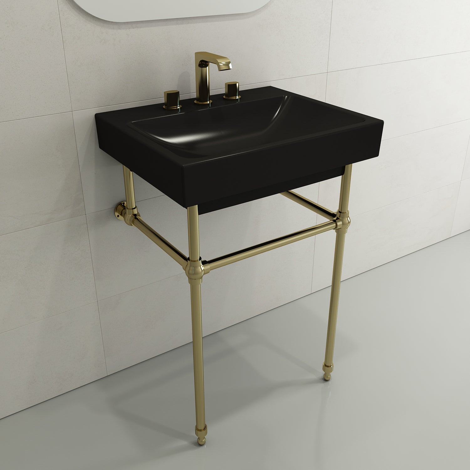 Alternate Image for BOCCHI Scala 24" Rectangle Wallmount Fireclay Bathroom Sink, Matte Black, 3 Faucet Hole, 1077-004-0127