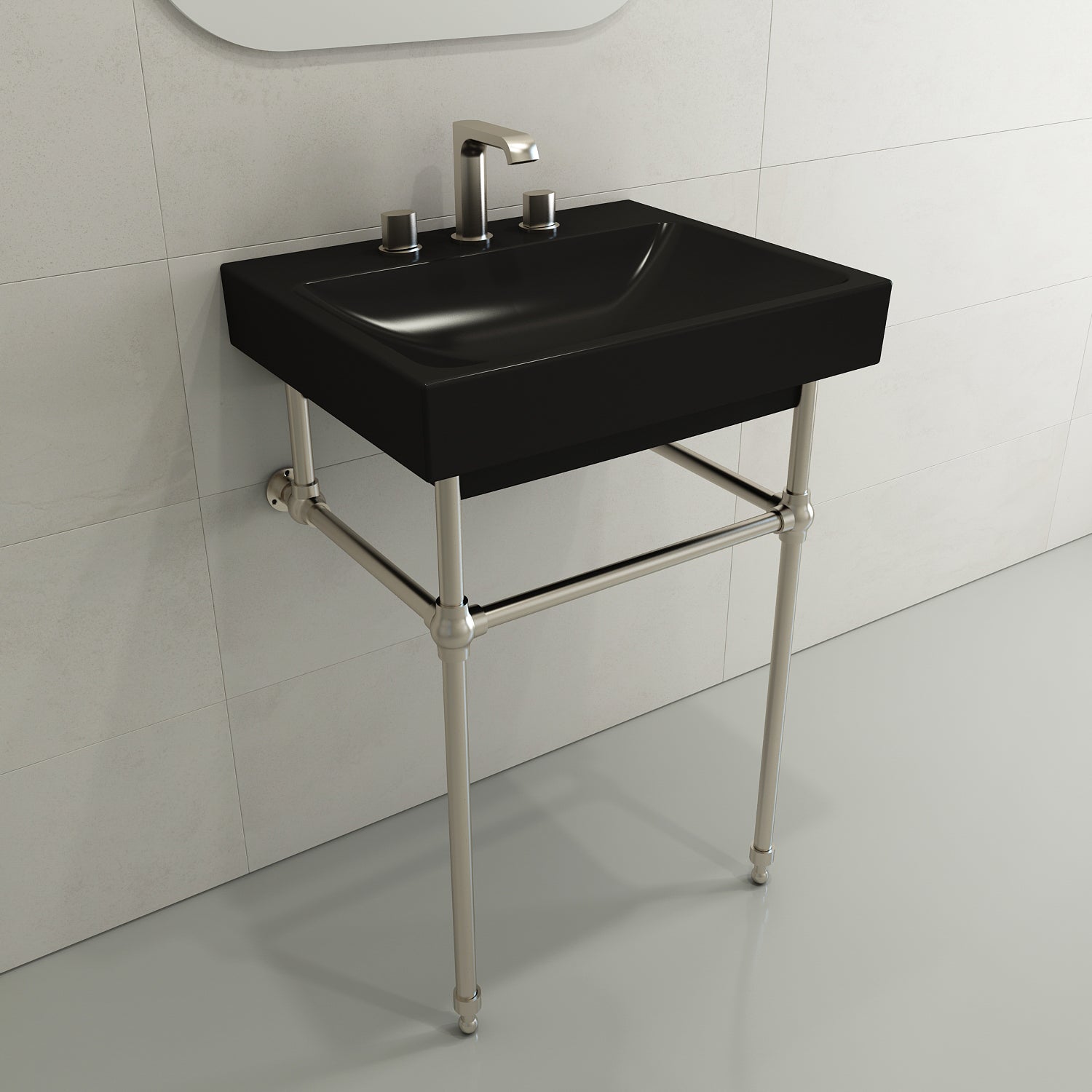 Alternate Image for BOCCHI Scala 24" Rectangle Wallmount Fireclay Bathroom Sink, Matte Black, 3 Faucet Hole, 1077-004-0127