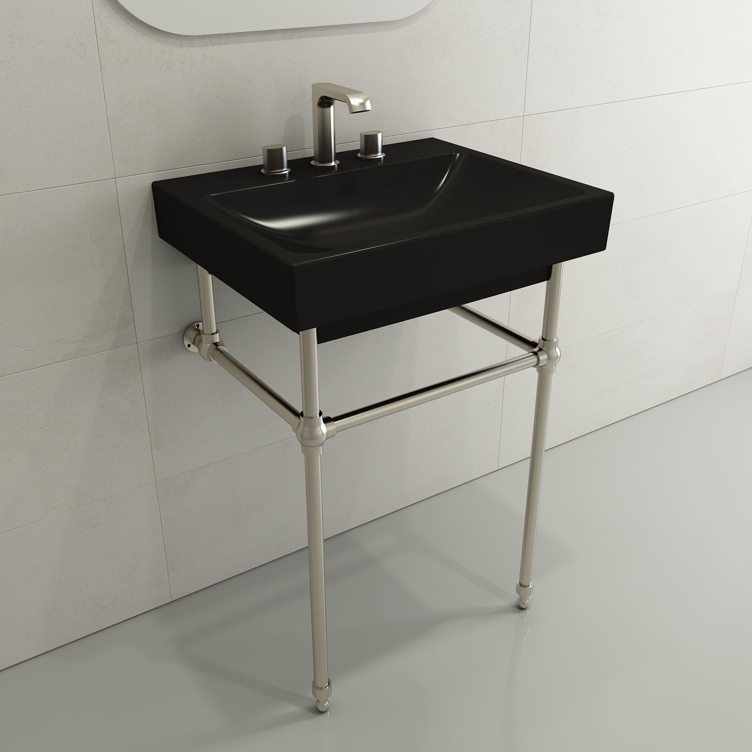 Alternate Image for BOCCHI Scala 24" Rectangle Wallmount Fireclay Bathroom Sink, Matte Black, 3 Faucet Hole, 1077-004-0127