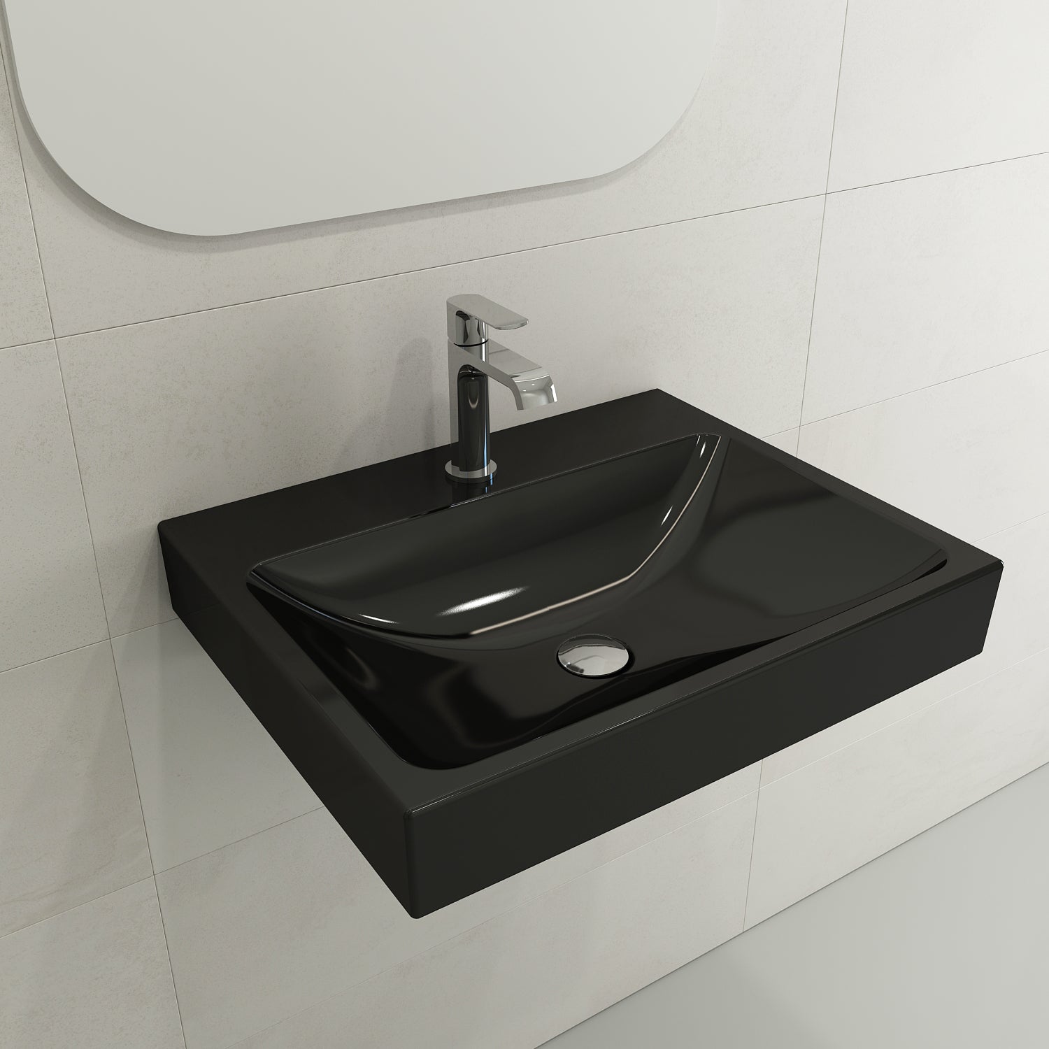 BOCCHI Scala 24" Rectangle Wallmount Fireclay Bathroom Sink, Black, Single Faucet Hole, 1077-005-0126