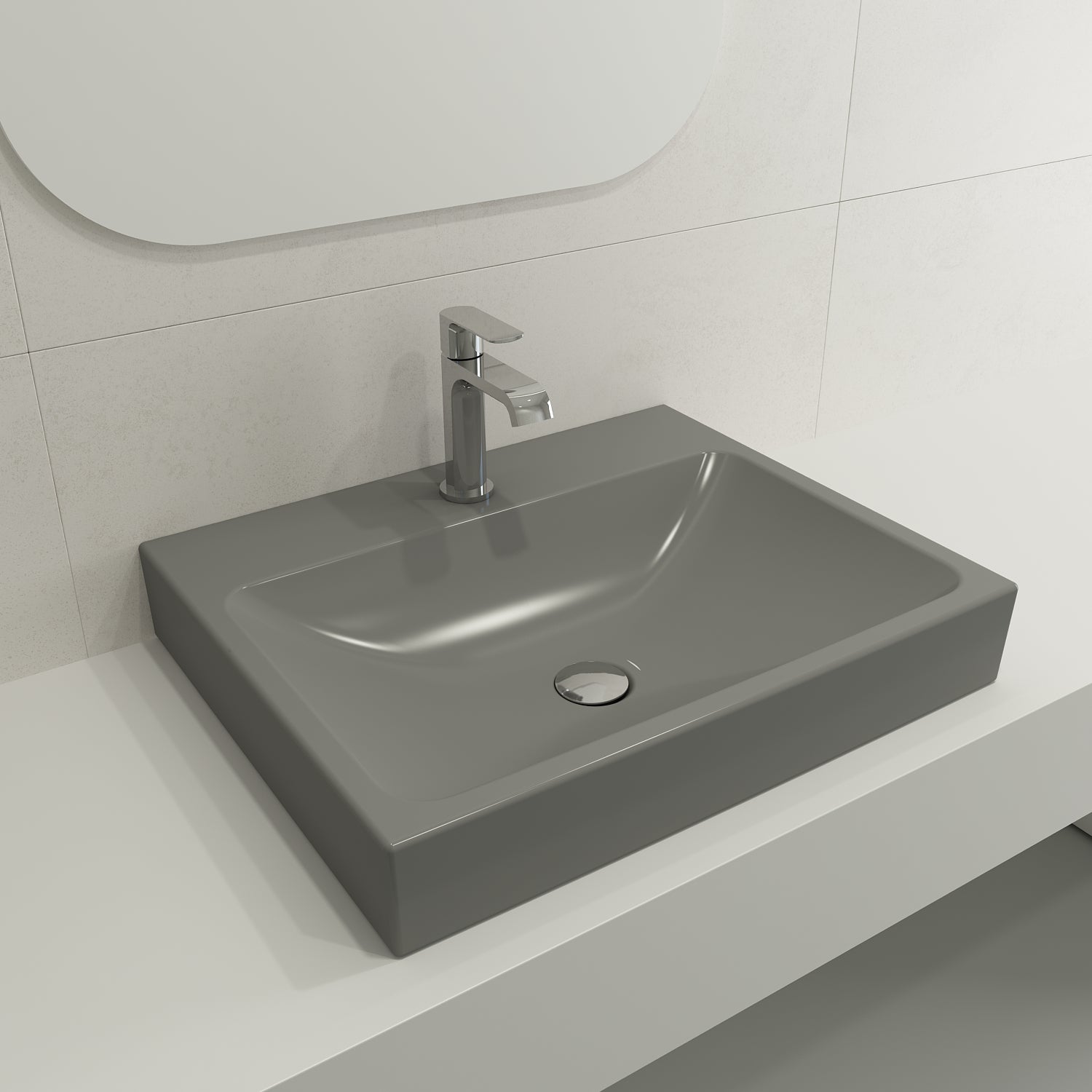 Alternate Image for BOCCHI Scala 24" Rectangle Wallmount Fireclay Bathroom Sink, Matte Gray, Single Faucet Hole, 1077-006-0126